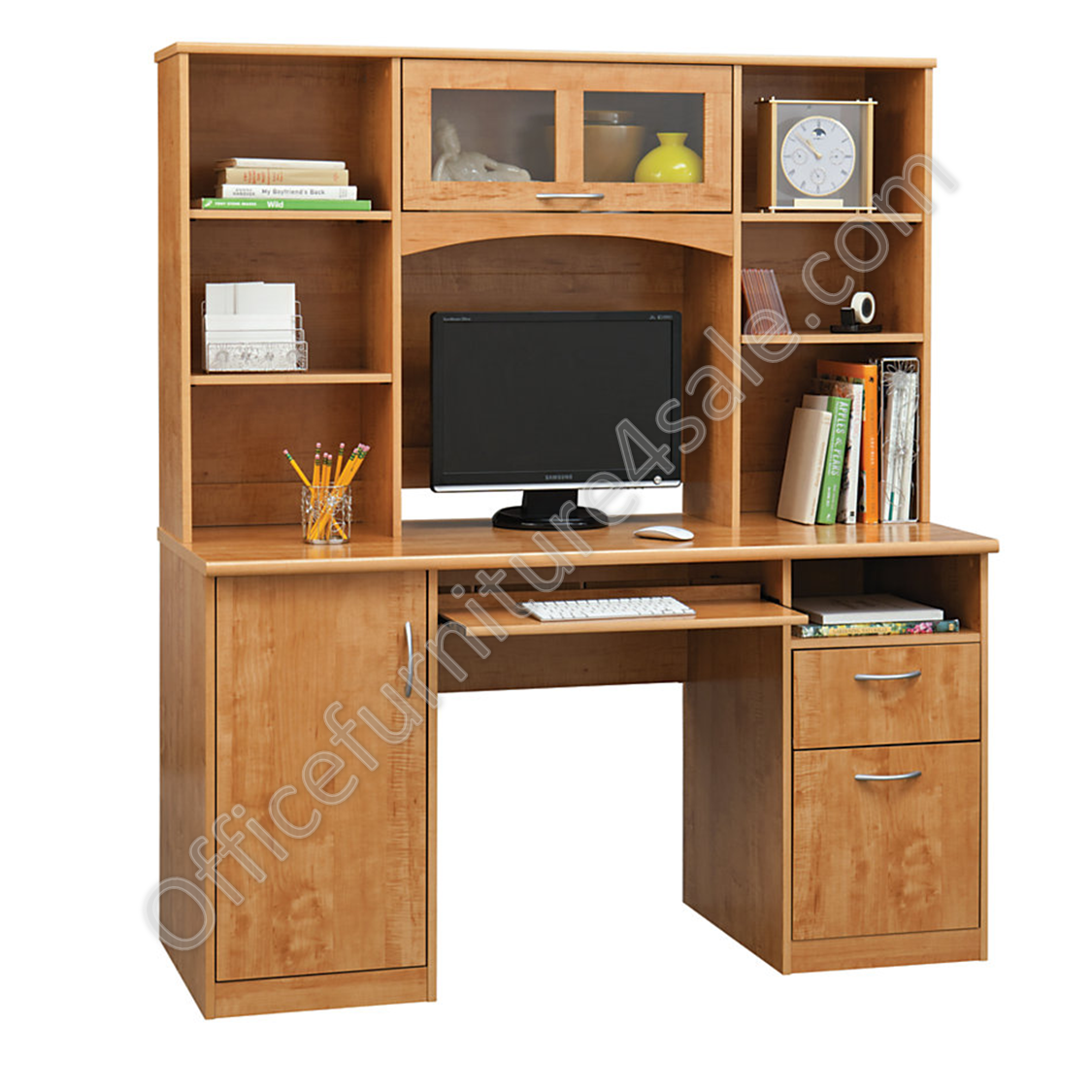 Realspace Outlet Landon 56 W Desk With Hutch Oak Office