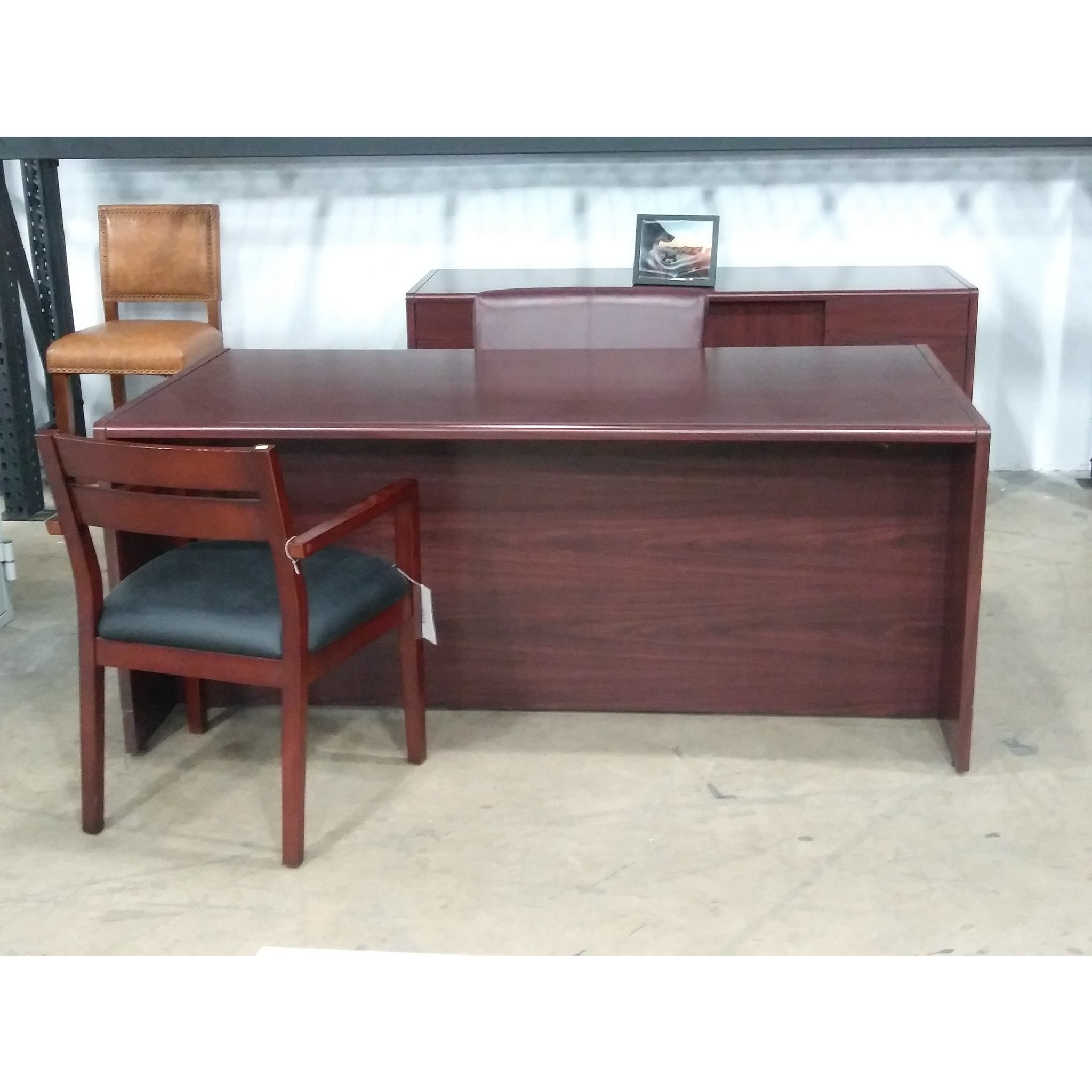 Pre Owned 72 Mahogany Desk And Credenza Set Office Furniture 4 Sale