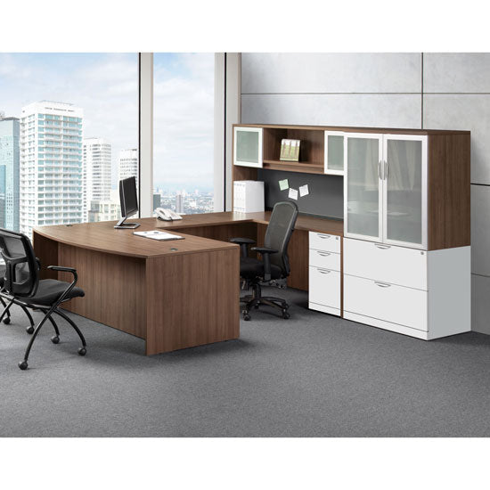 Empresario Executive U-Shaped Desk with Glass Door Hutch and Storage C – Office  Furniture 4 Sale