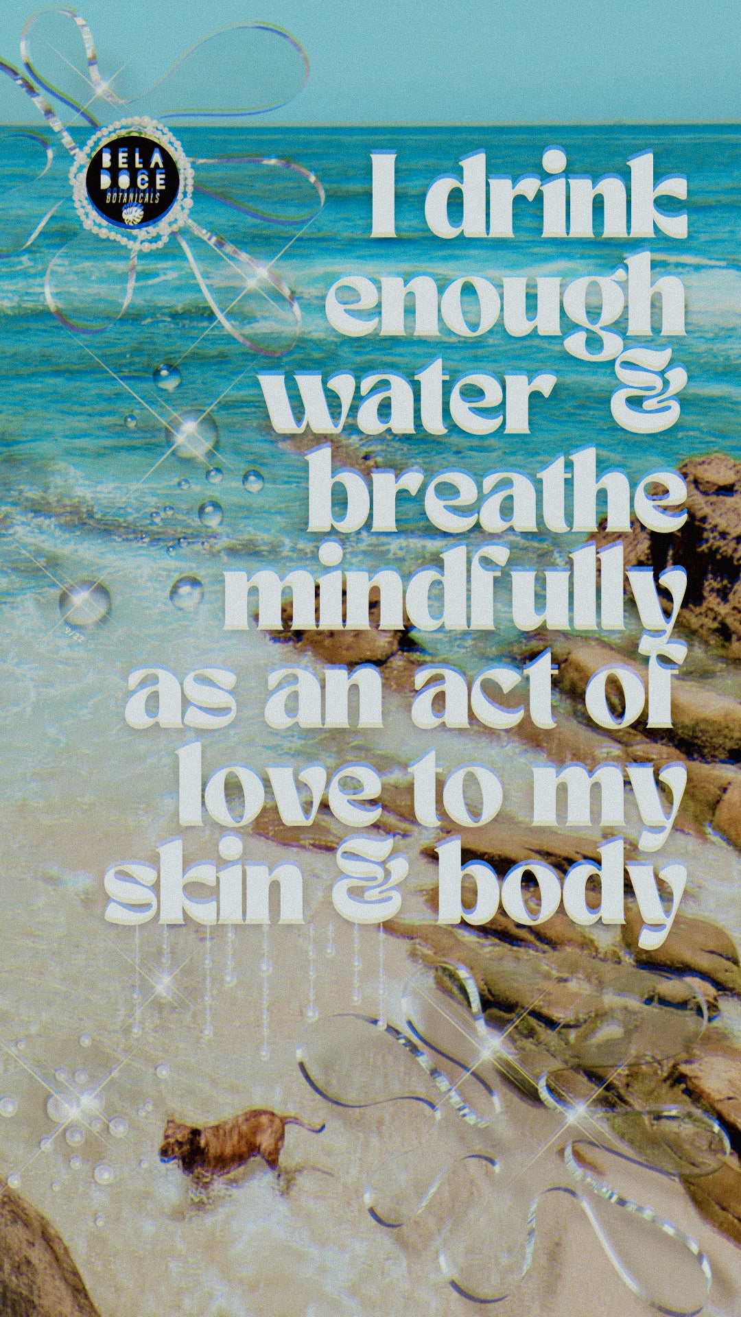 I drink enough water and breathe mindfully as an act of love to my skin & body image description La Jolla windansea beach view from cliffs looking down at the ocean