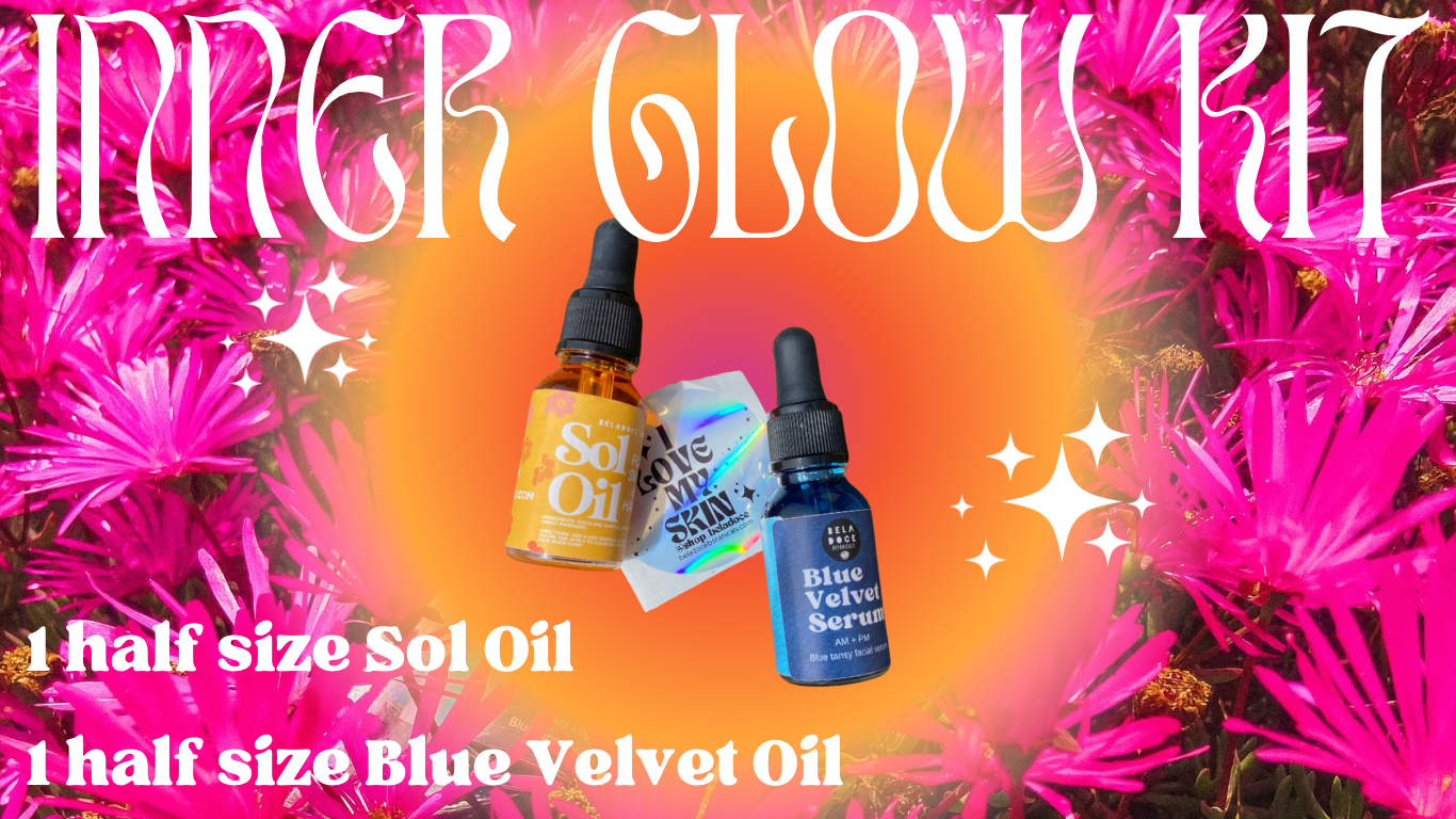 beladoce botanicals sol oil and beladoce botanicals blue velvet oil - inner glow kit