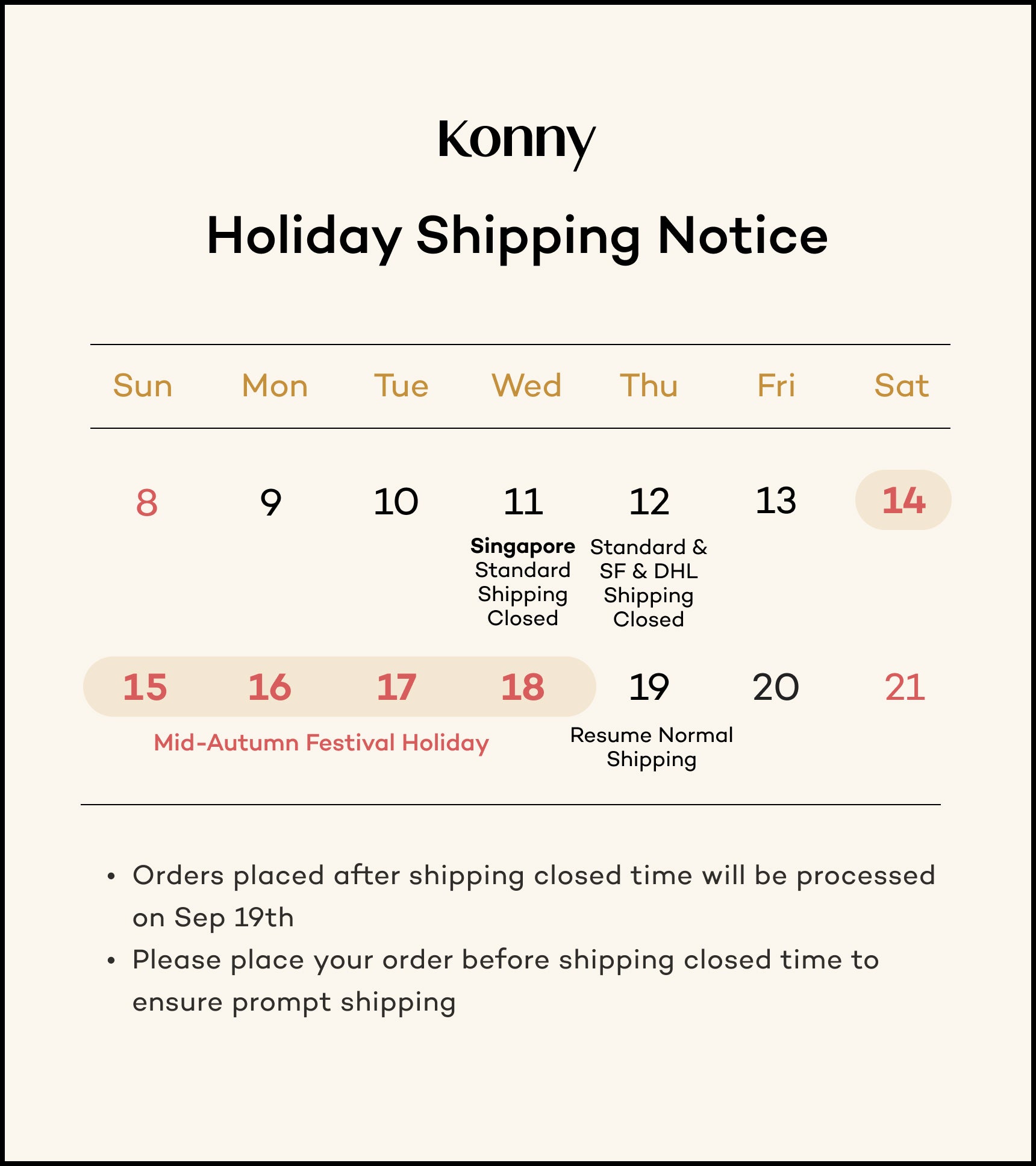 holiday hipping notice