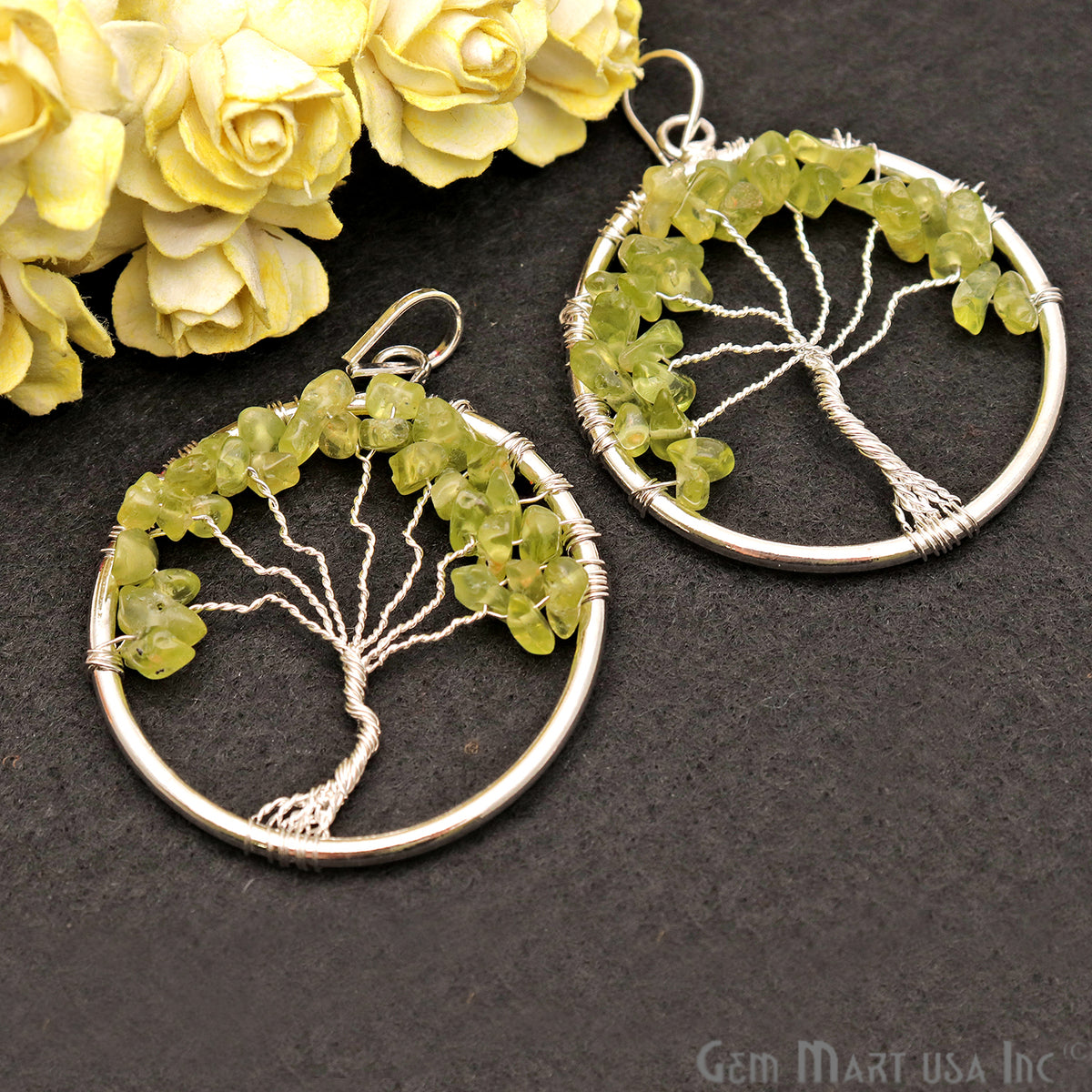 Tree of Life Peridot Silver Wire Wrapped 44x39mm Gemstone Healing Pend