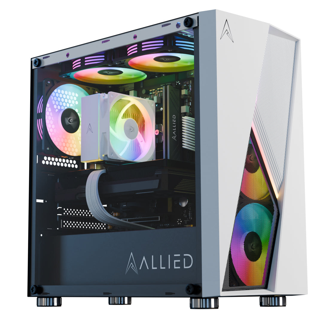 allied stinger rx 7600 | ryzen 5 5500 desktop gaming pc (white)
