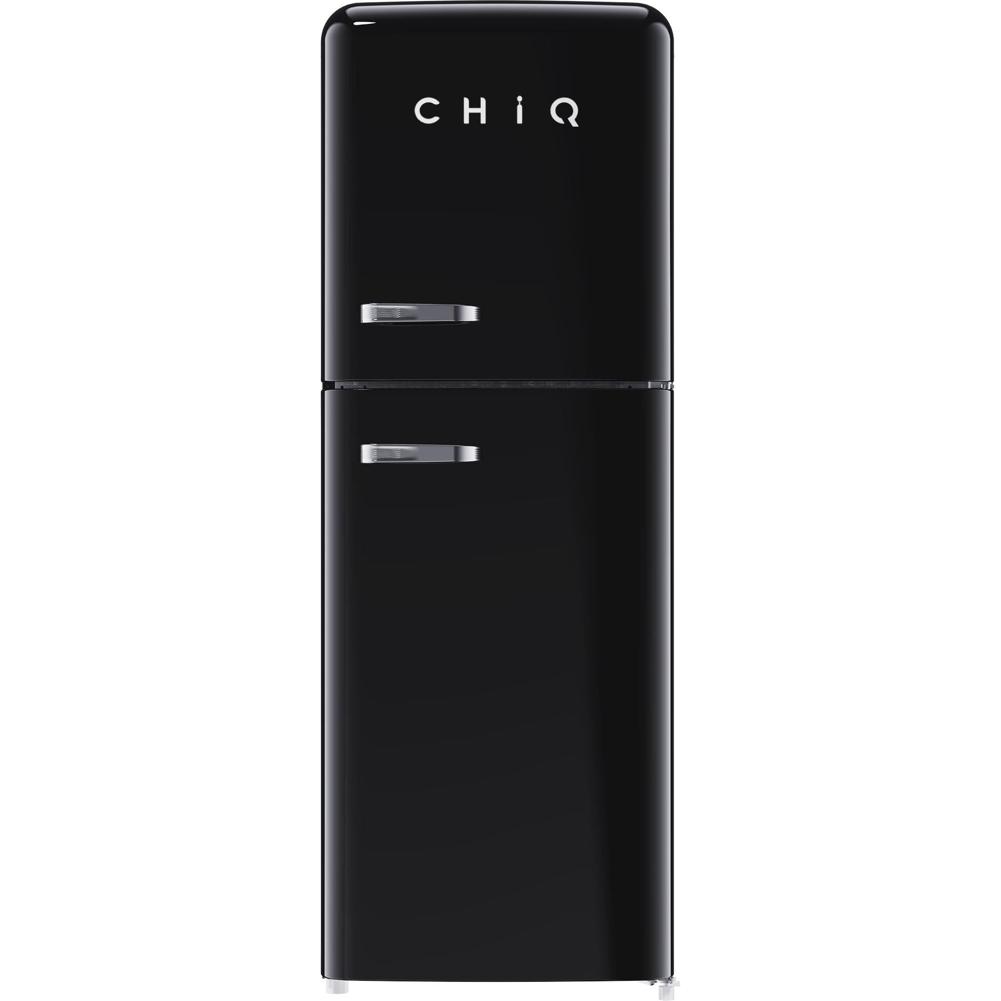 chiq crtm200nb 202l retro style top mounted fridge (black)