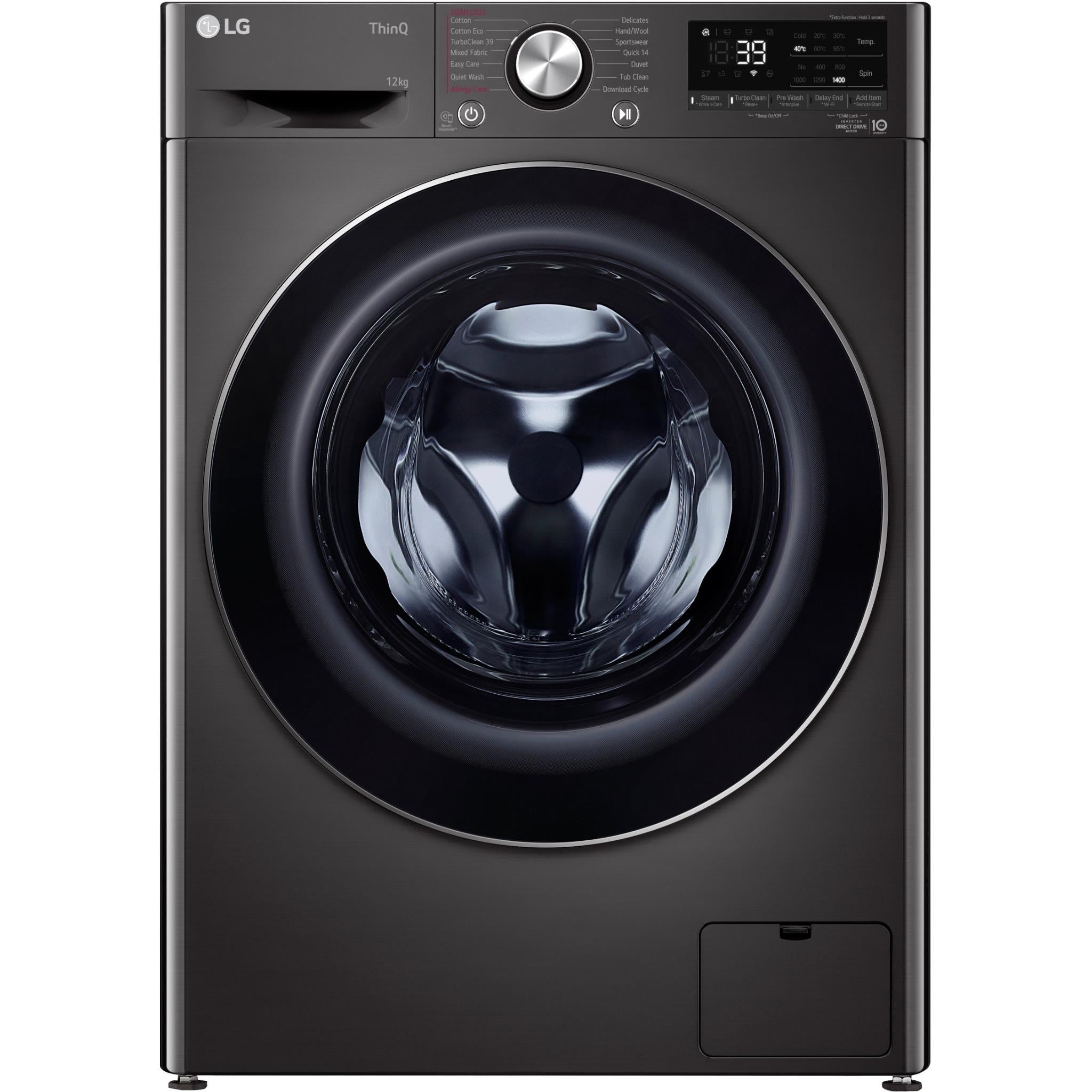 lg wvc9-1412b 12kg/8kg series 9 front load washer dryer combo (black steel)