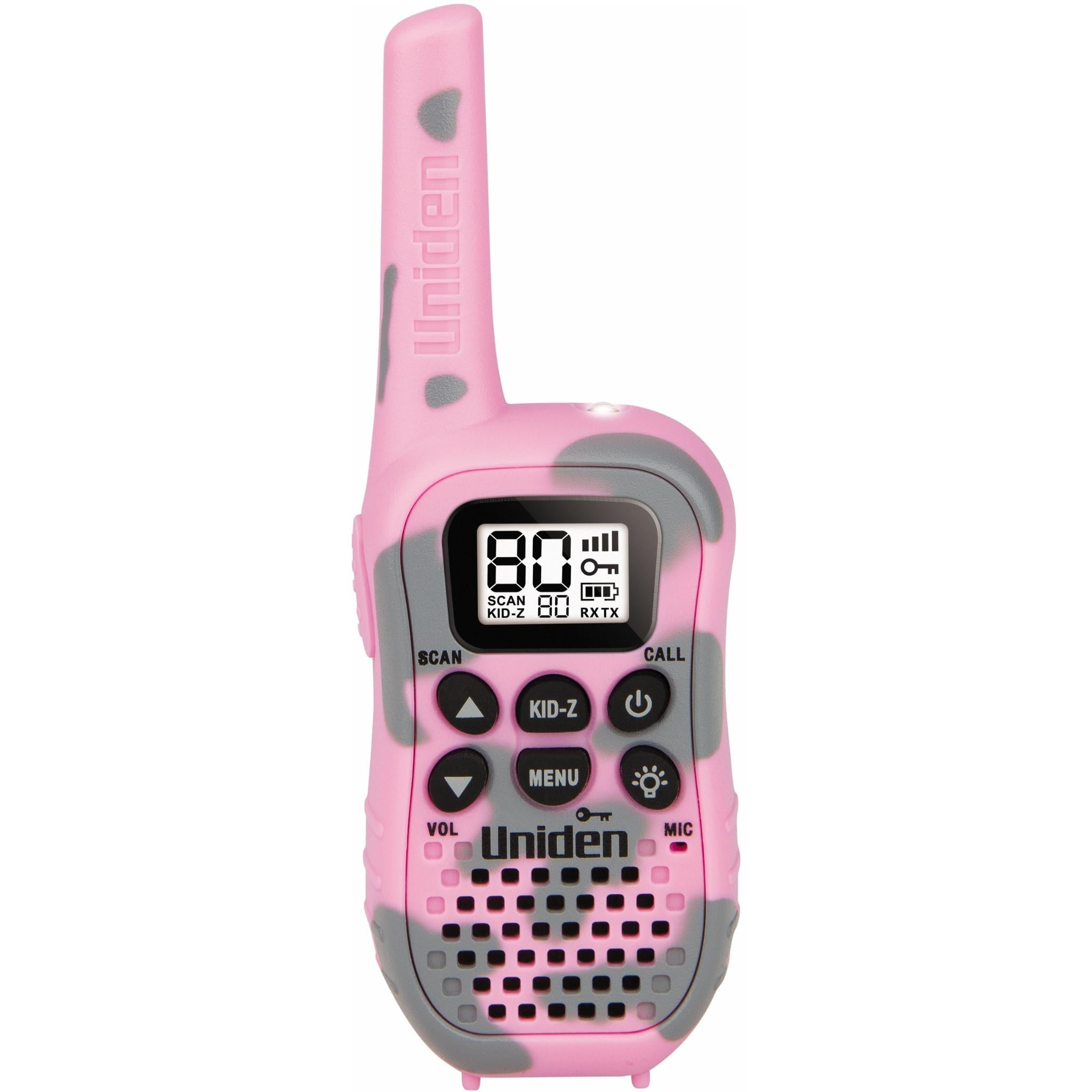 uniden uh45 80 channel uhf handheld radio with kid zone (camo pink)