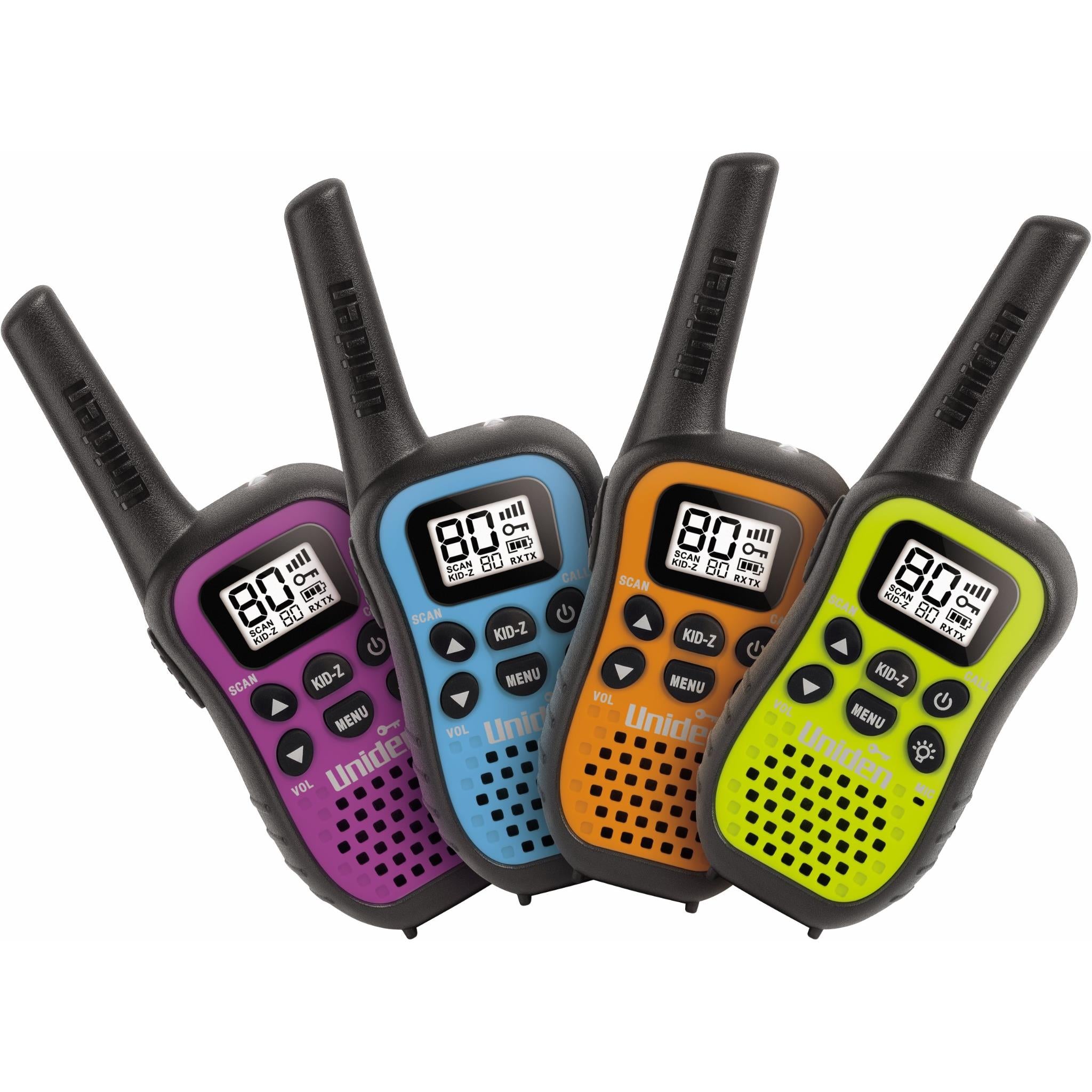 uniden uh45 80 channel uhf handheld radio with kid zone (4 pack)