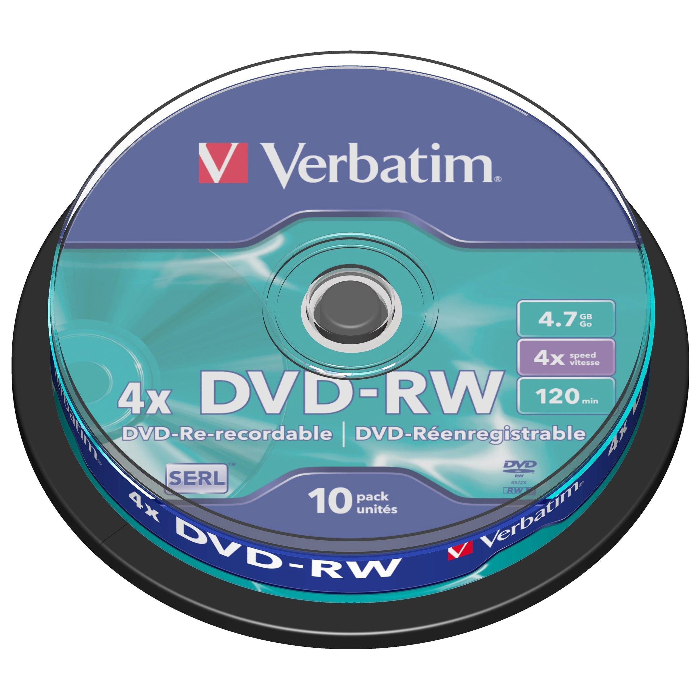 verbatim 4.7gb blank dvd-rw media (10-pack)