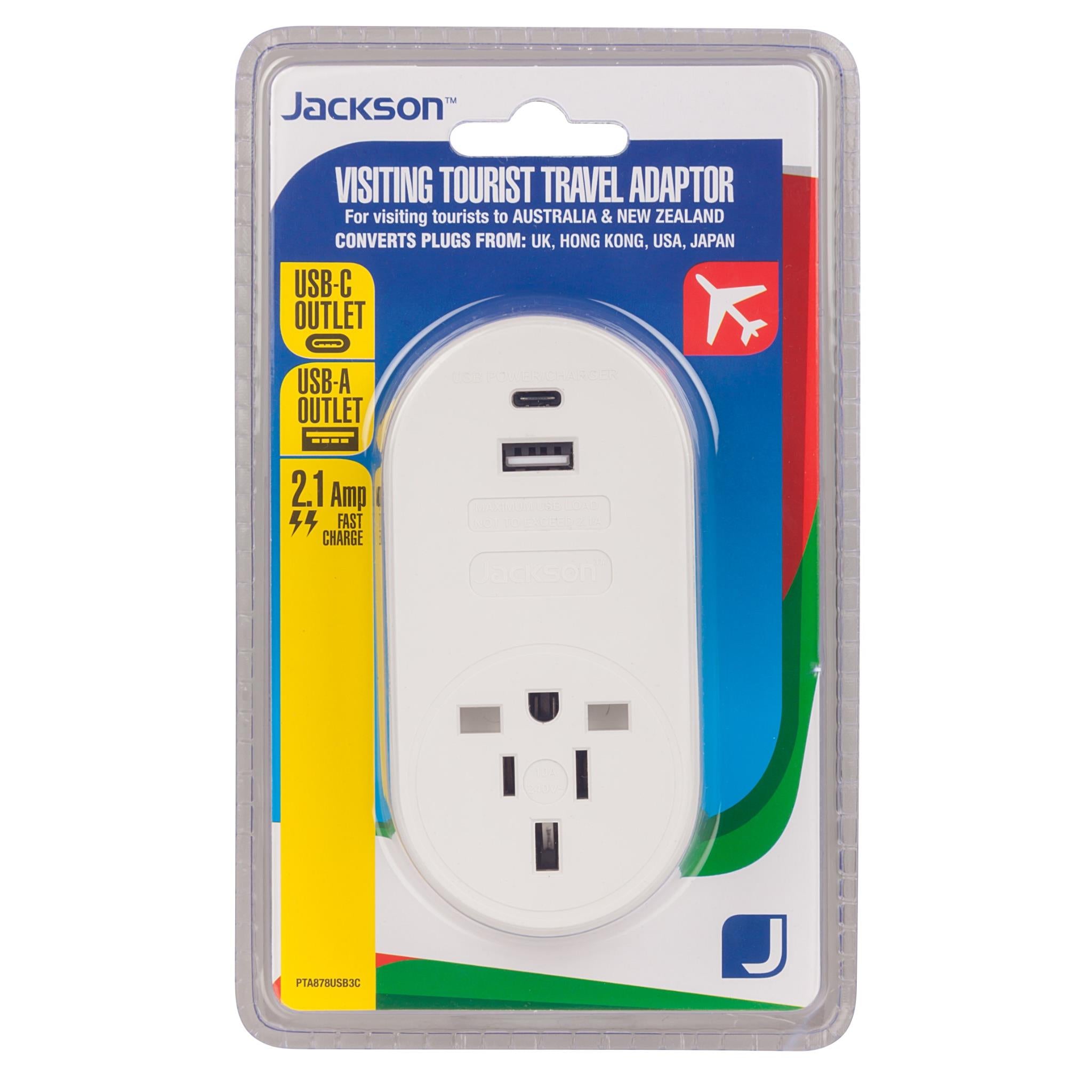 jackson inbound travel adaptor with usb for plugs from uk, hong kong, usa, japan and more