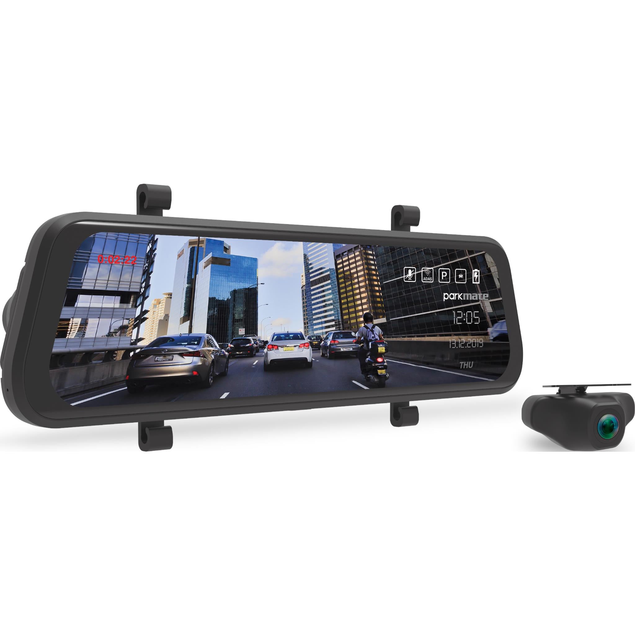 parkmate voice control 9.66” touchscreen dvr mirror