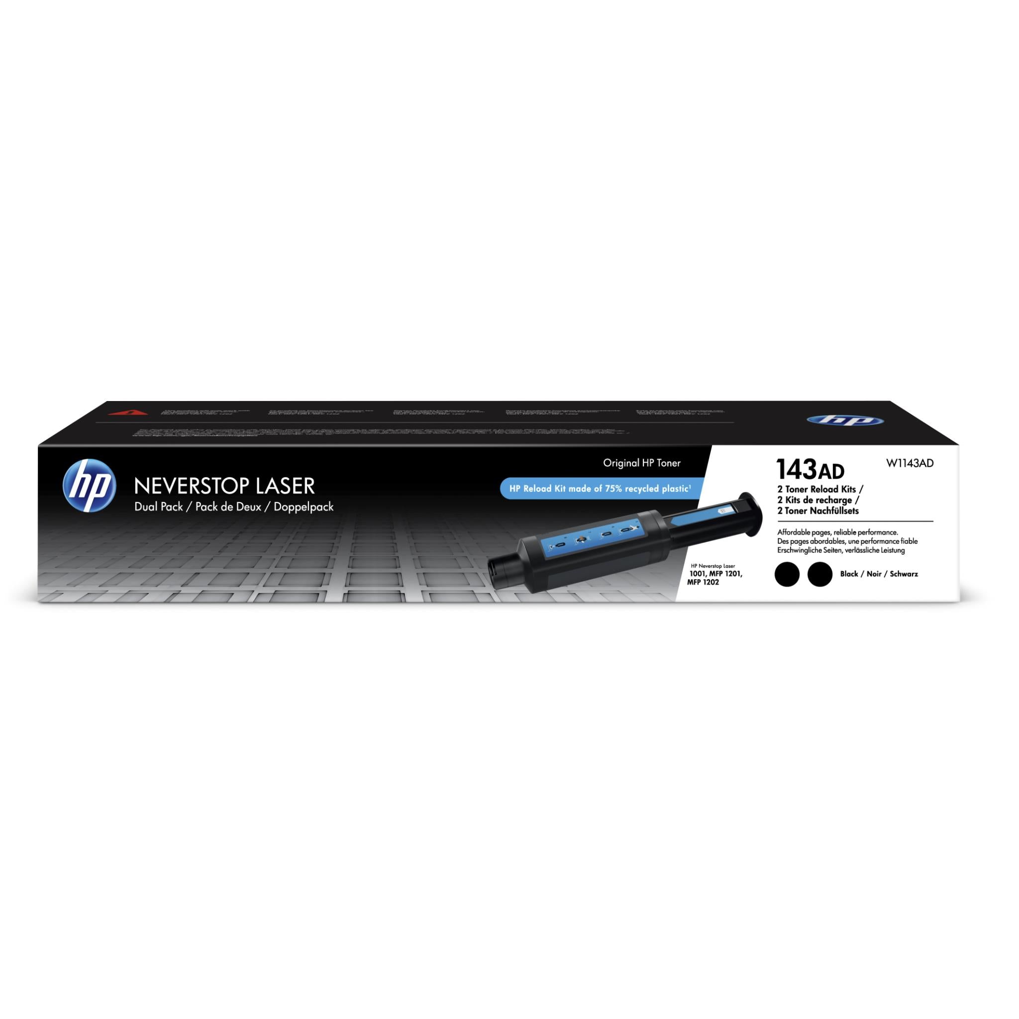 hp 143ad neverstop dual toner reload kit (black)