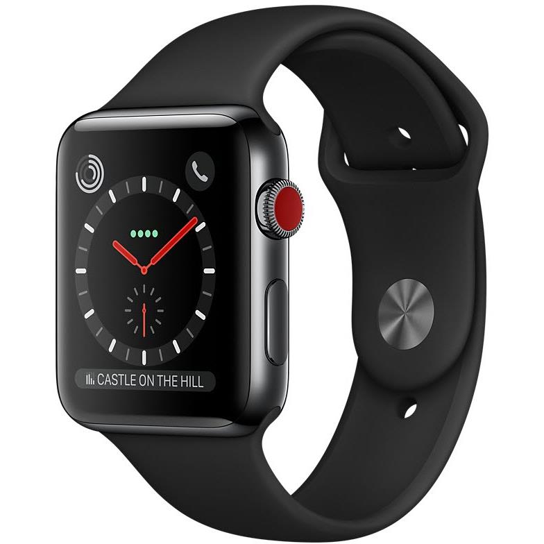 apple watch series 3 42mm space black stainless steel case gps + cellular