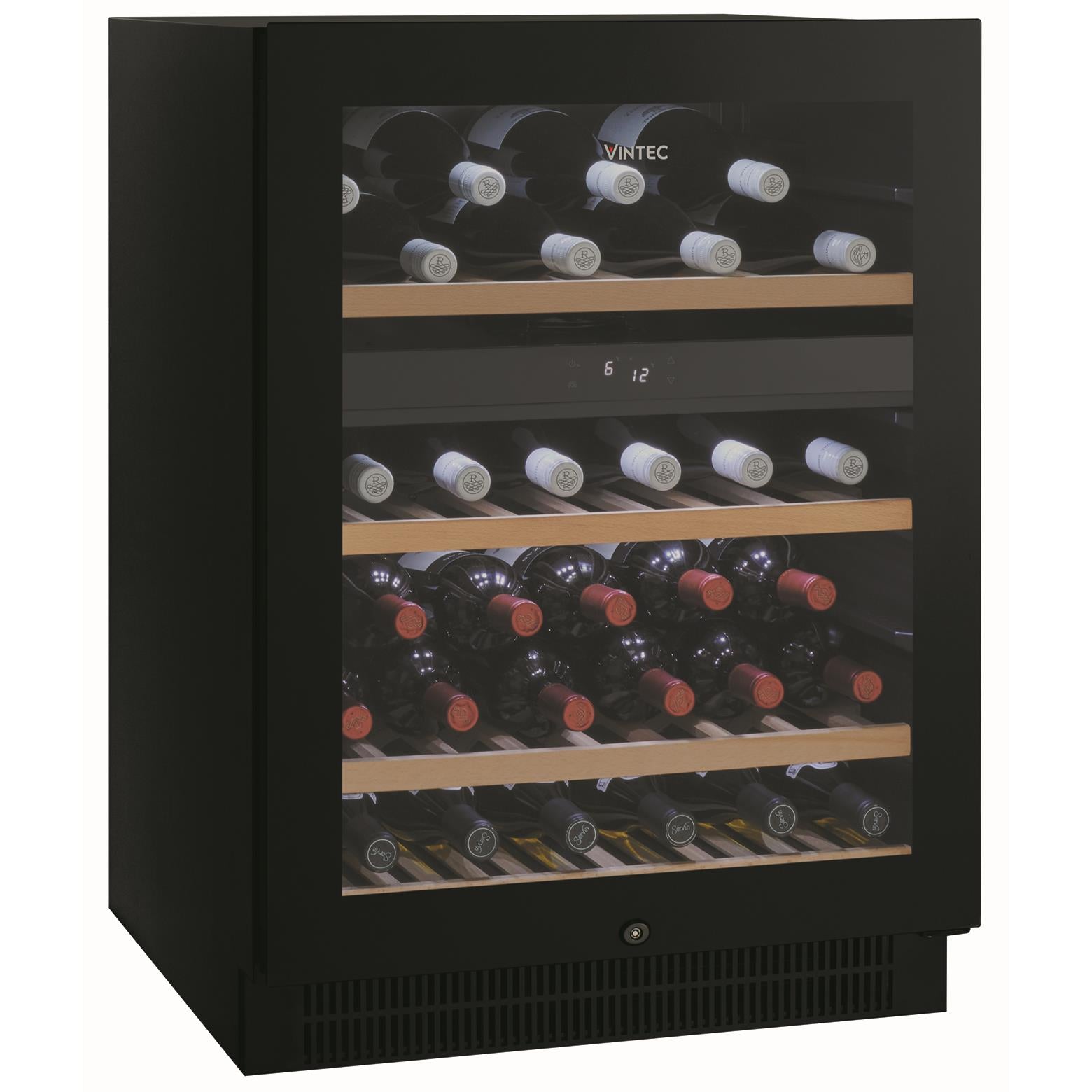 vintec vwd050sbb-x 50 bottle dual zone wine cabinet (black)