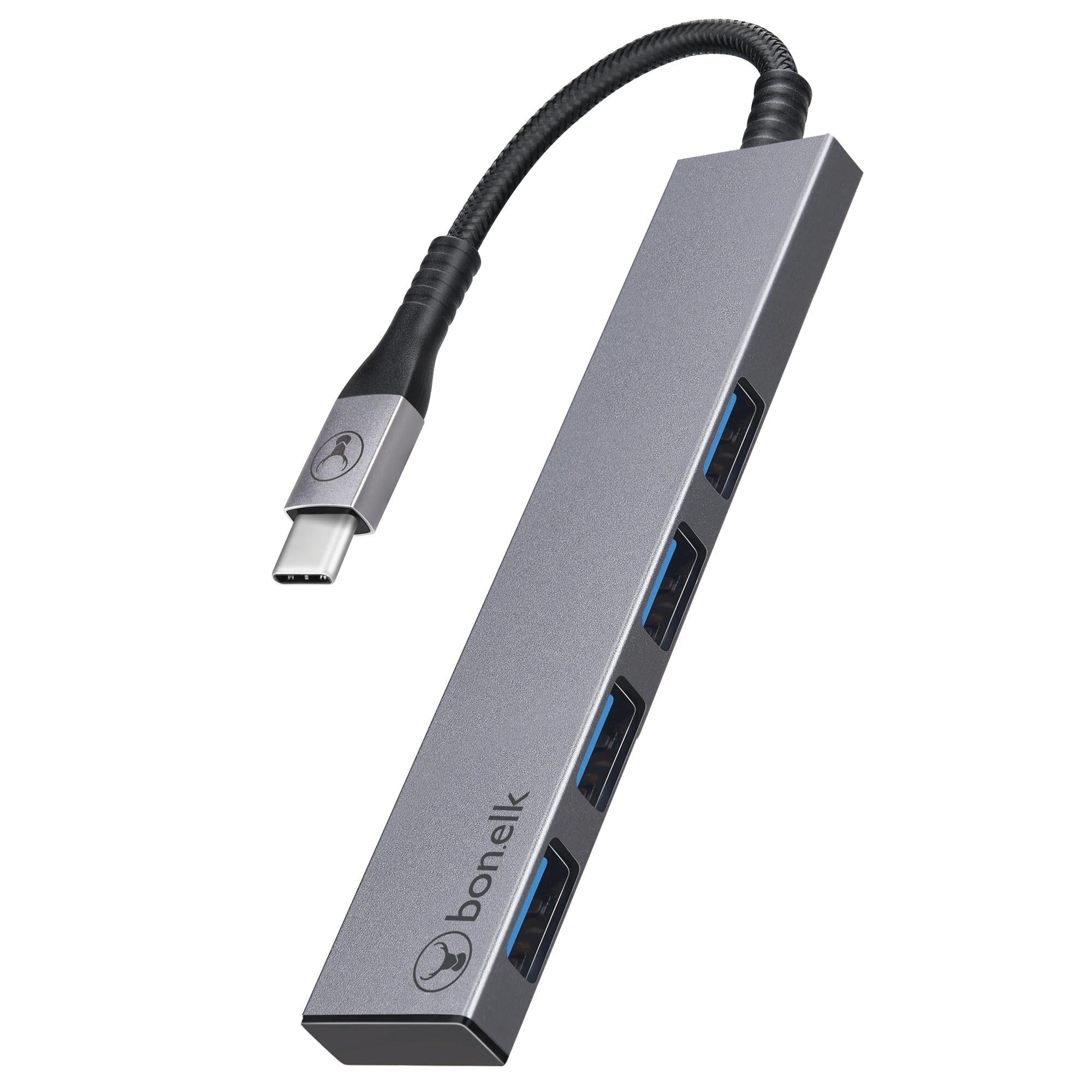 bonelk long-life usb-c to 4 port usb 3.0 slim hub (space grey)