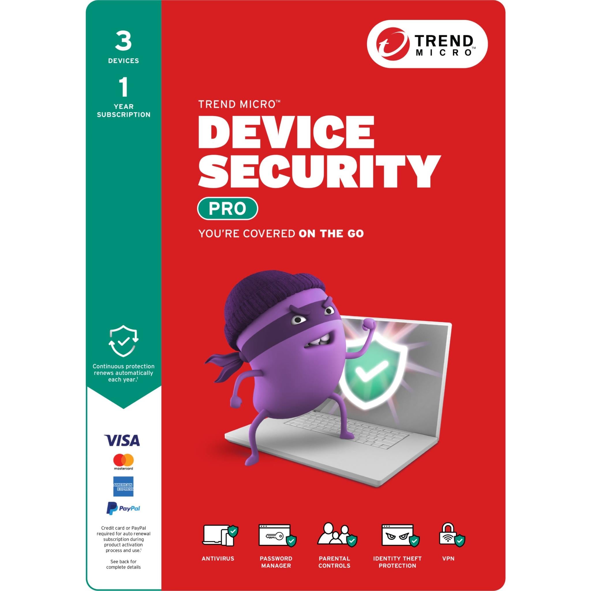 trend micro device security pro (3-device, 1 year) [digital download]
