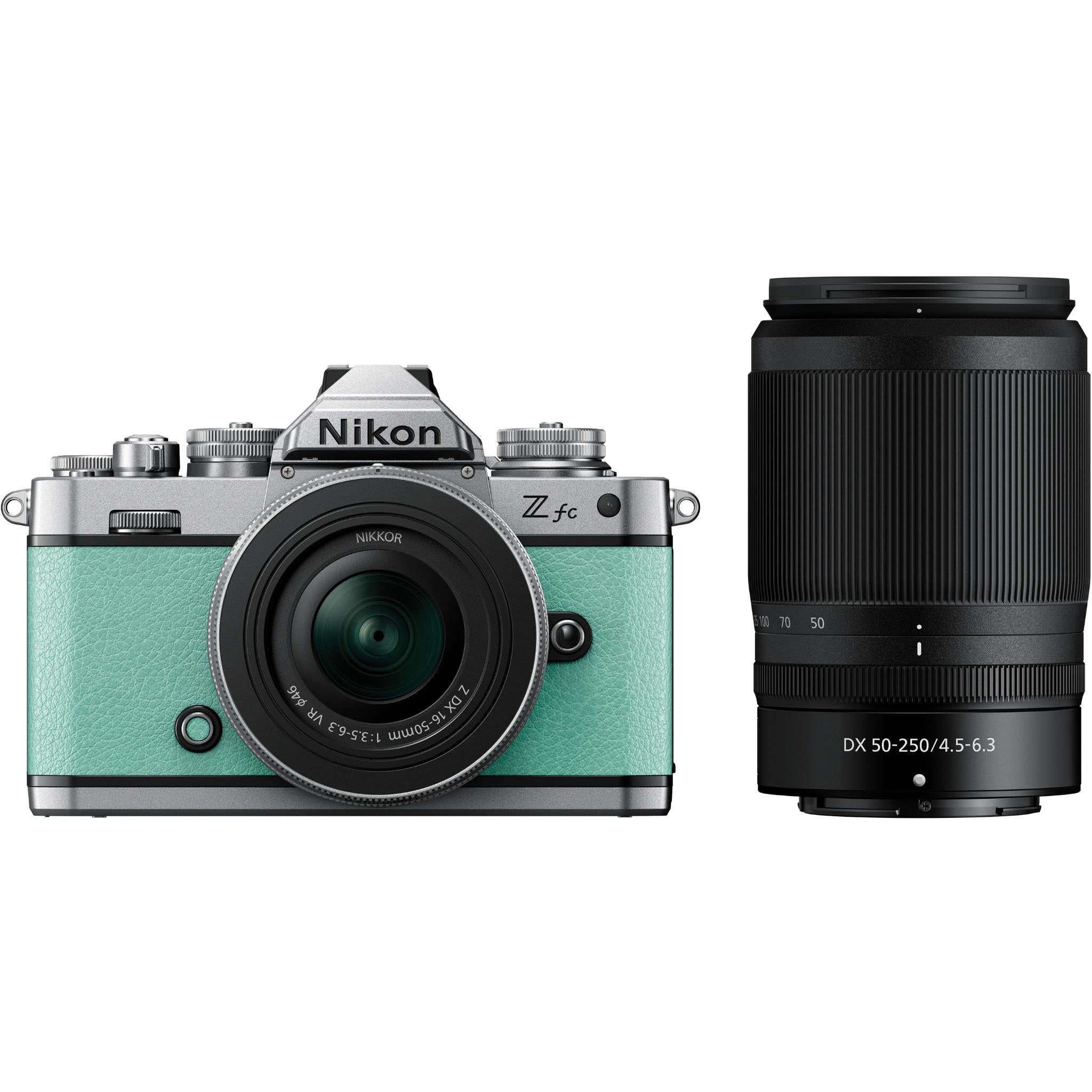 nikon z fc mirrorless camera w/ nikkor z 16-50mm/50-250mm twin lens kit (mint green)