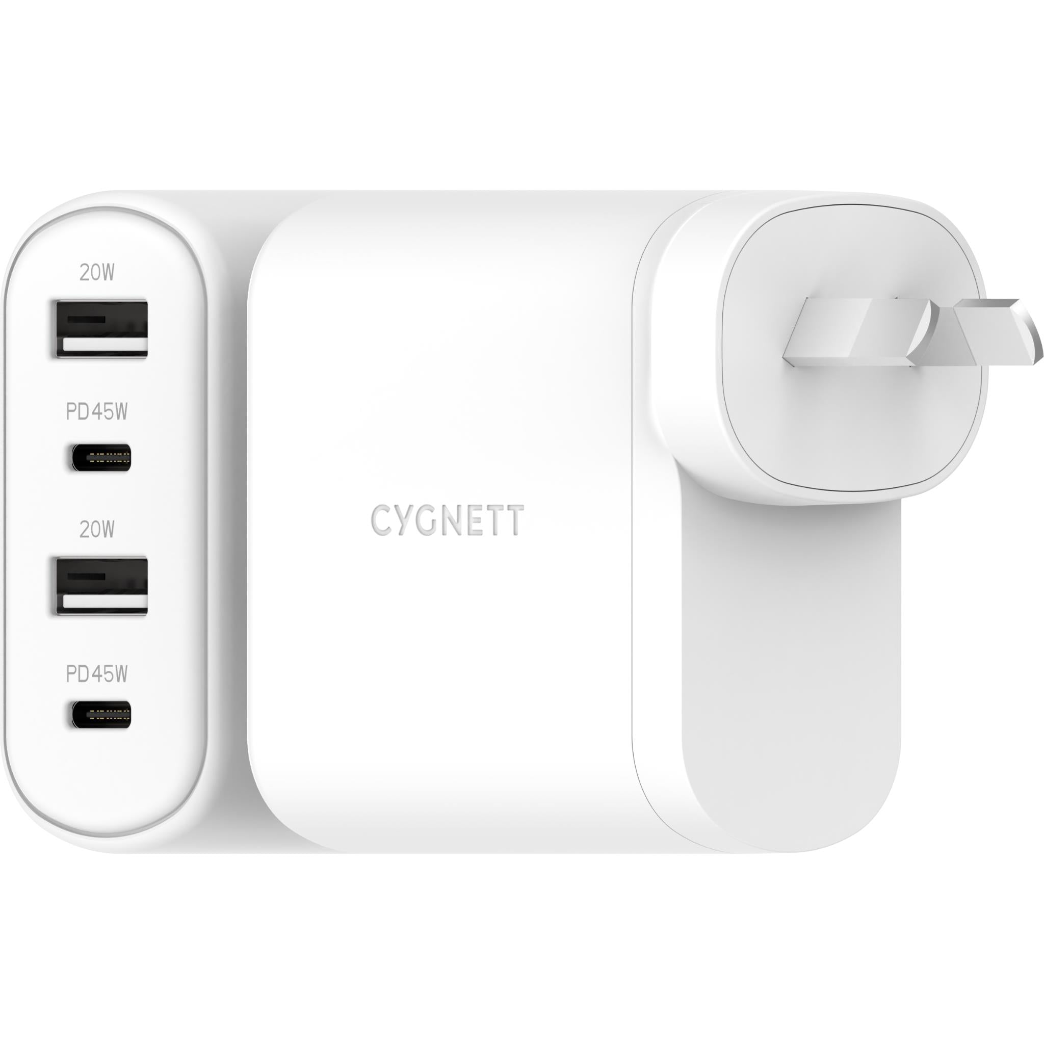 cygnett powerplus 4 port 45w pd wall charger (white)