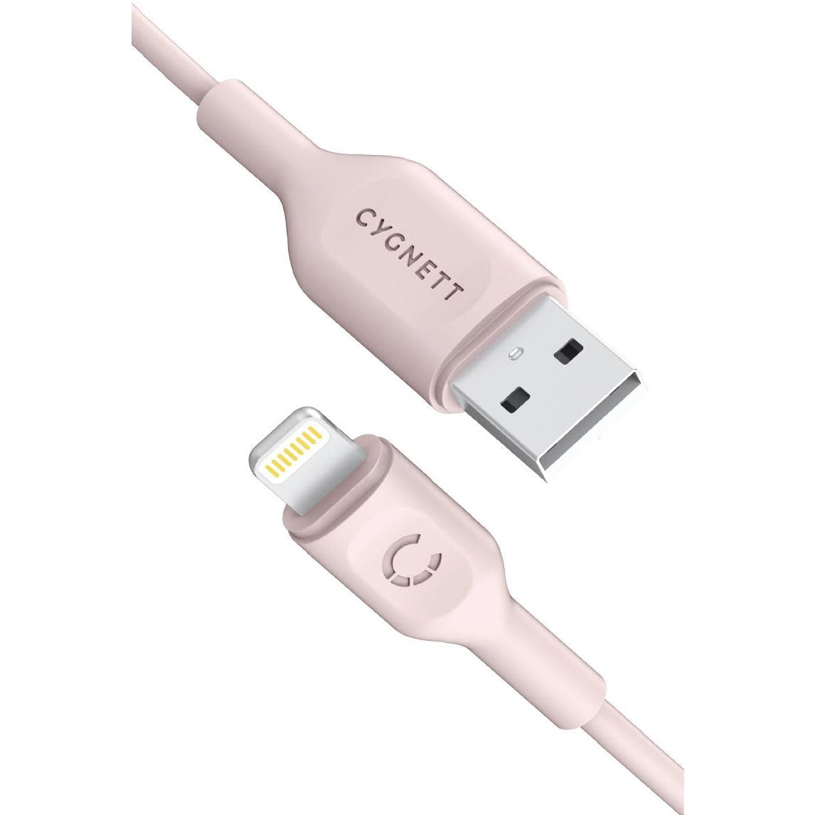 cygnett charge & connect lightning to usb-a cable (pink)