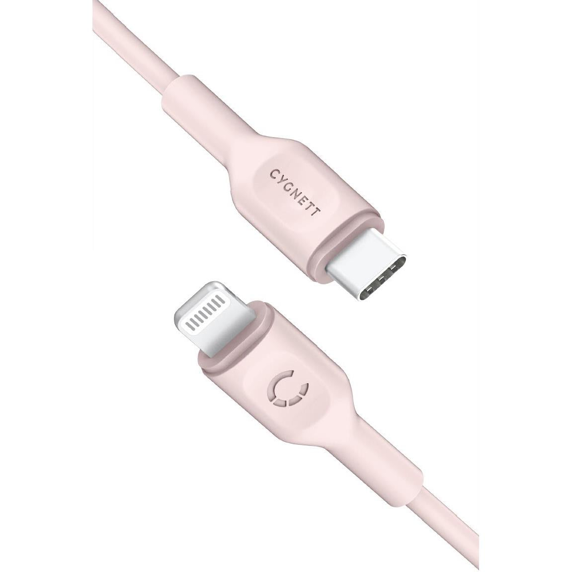 cygnett charge & connect lightning to usb-c cable 1.2m (pink)