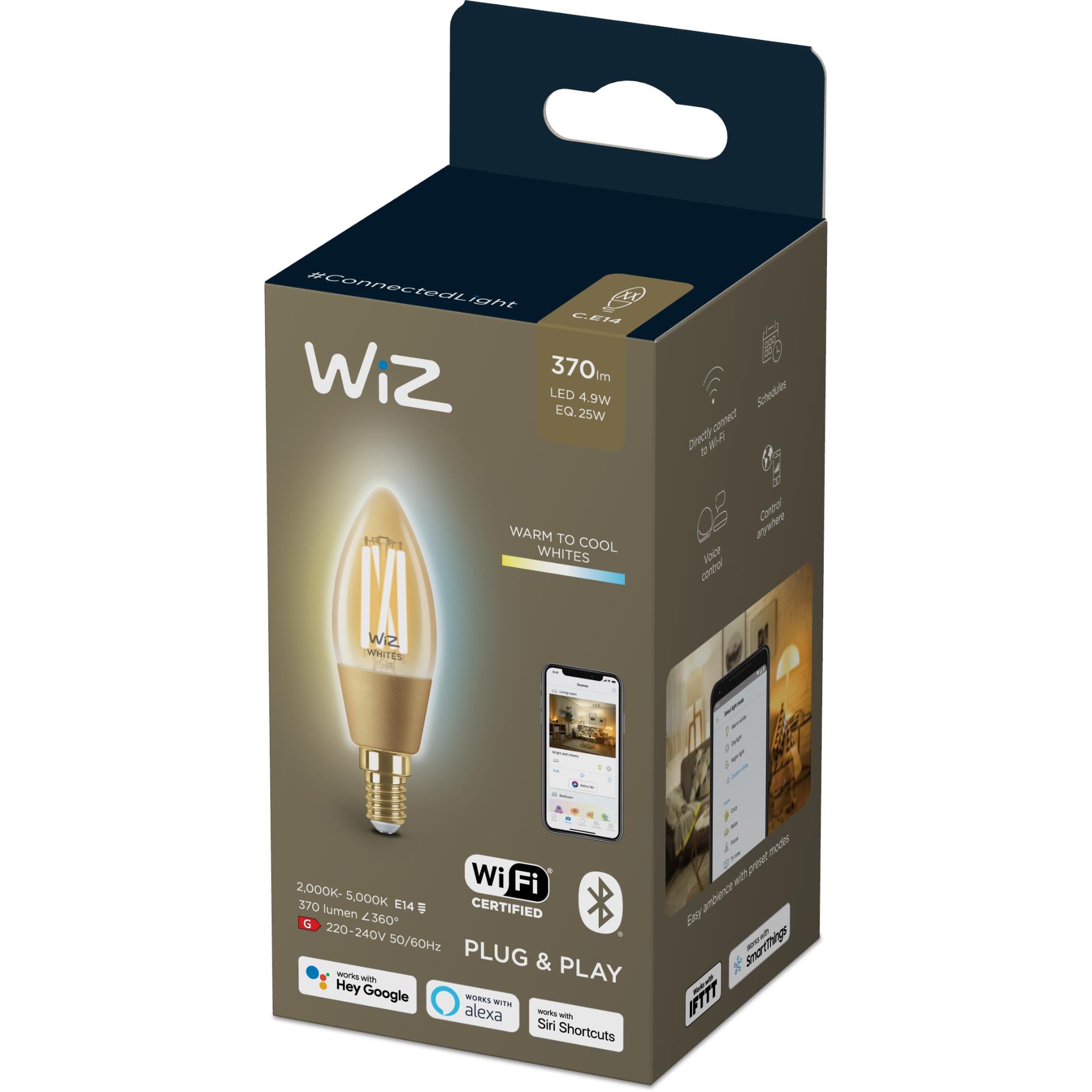 wiz filament c35 e14 smart candle bulb