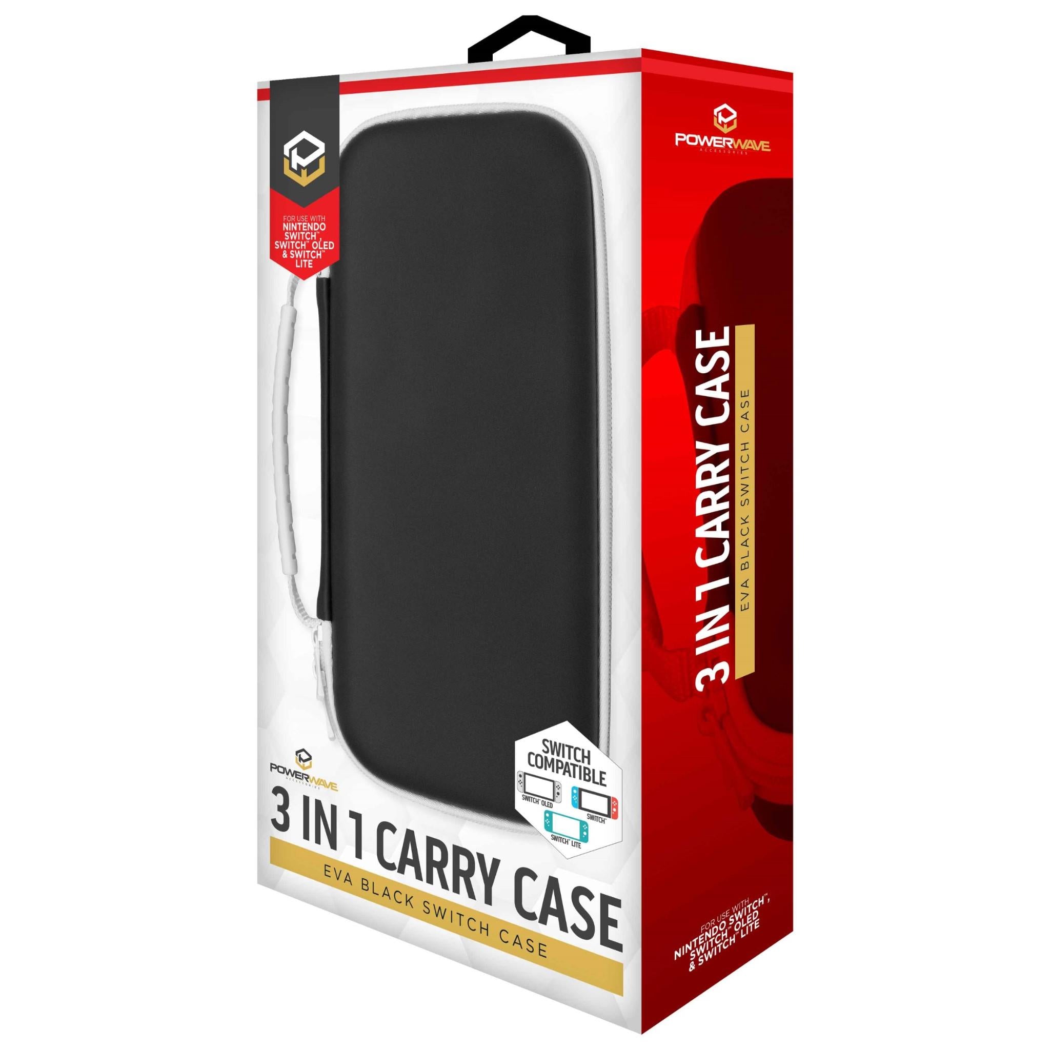 powerwave 3 - in-1 carry case for nintendo switch oled (eva black)