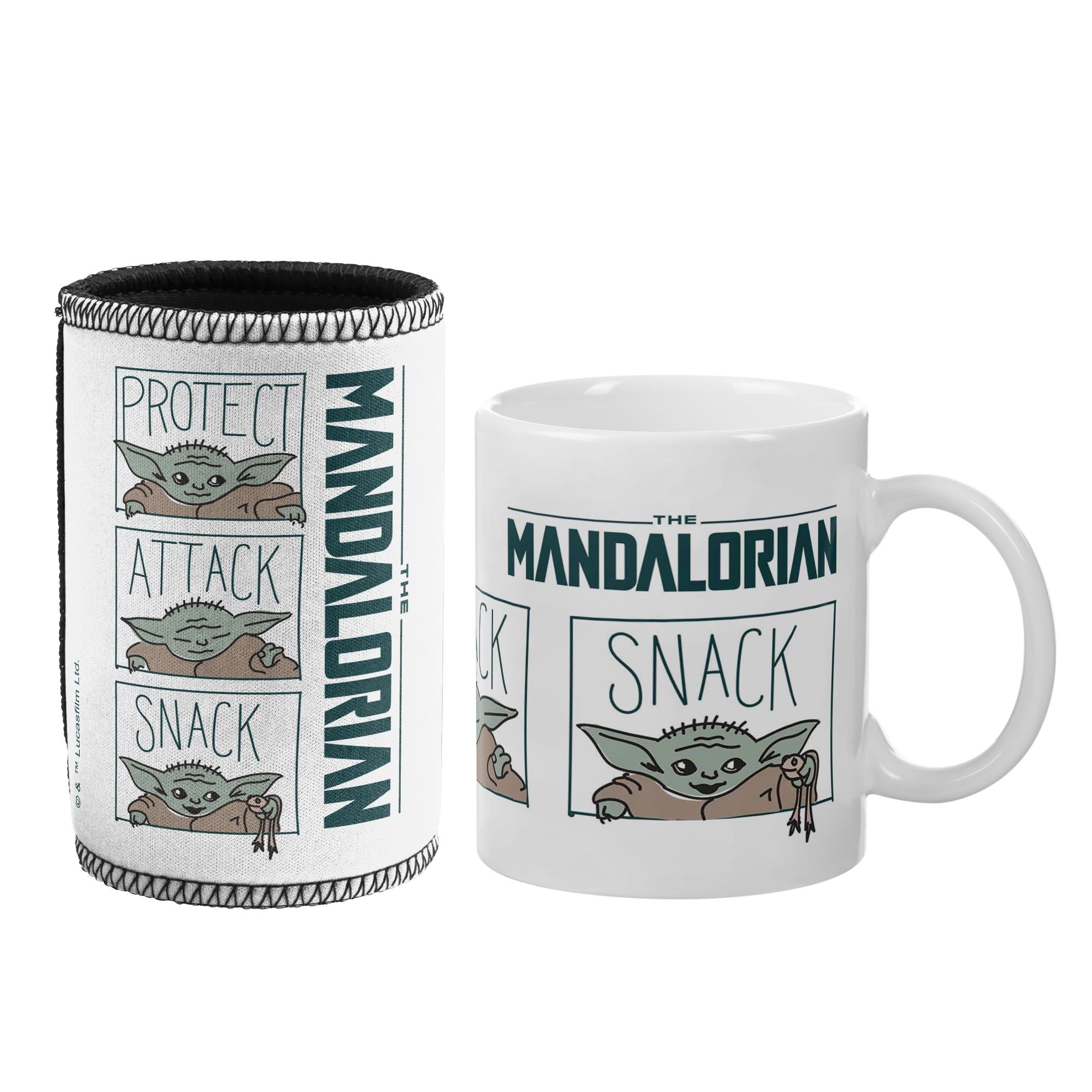 star wars: the mandalorian - the child protect attack snack mug & can cooler gift pack