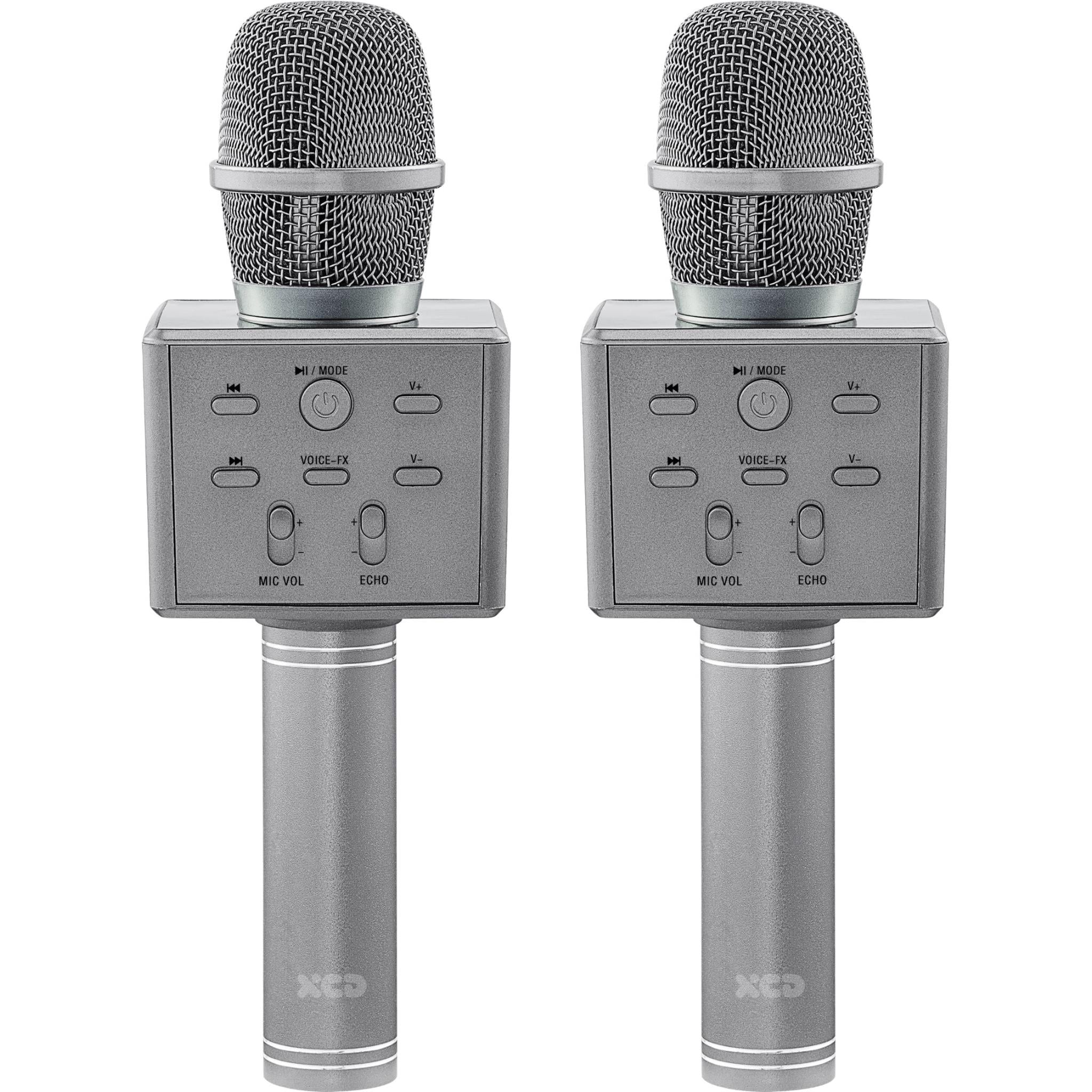 xcd bluetooth karaoke microphone with voice changer (metallic grey) [2 pack]