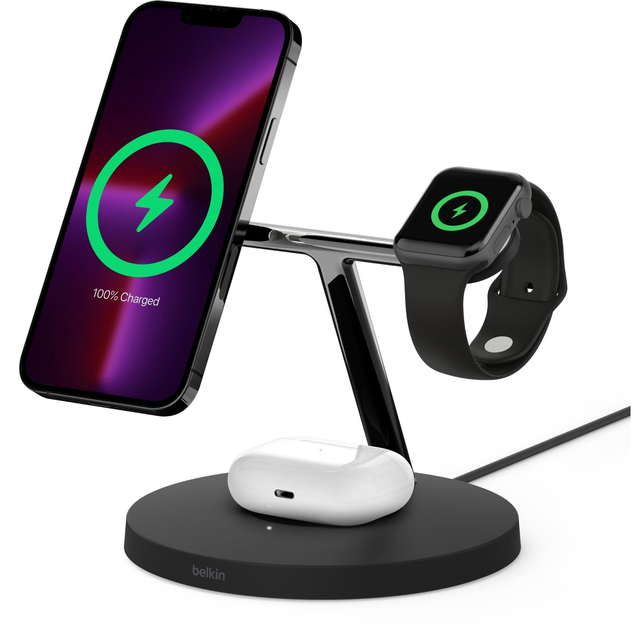 belkin boostup charge pro 3-in-1 wireless charging stand w/ magsafe (black)