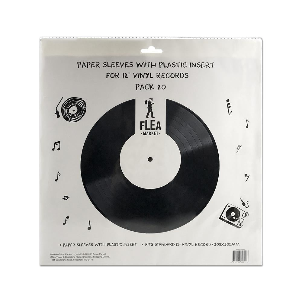 flea market paper sleeves with plastic insert for 12" vinyl record (20 pack)