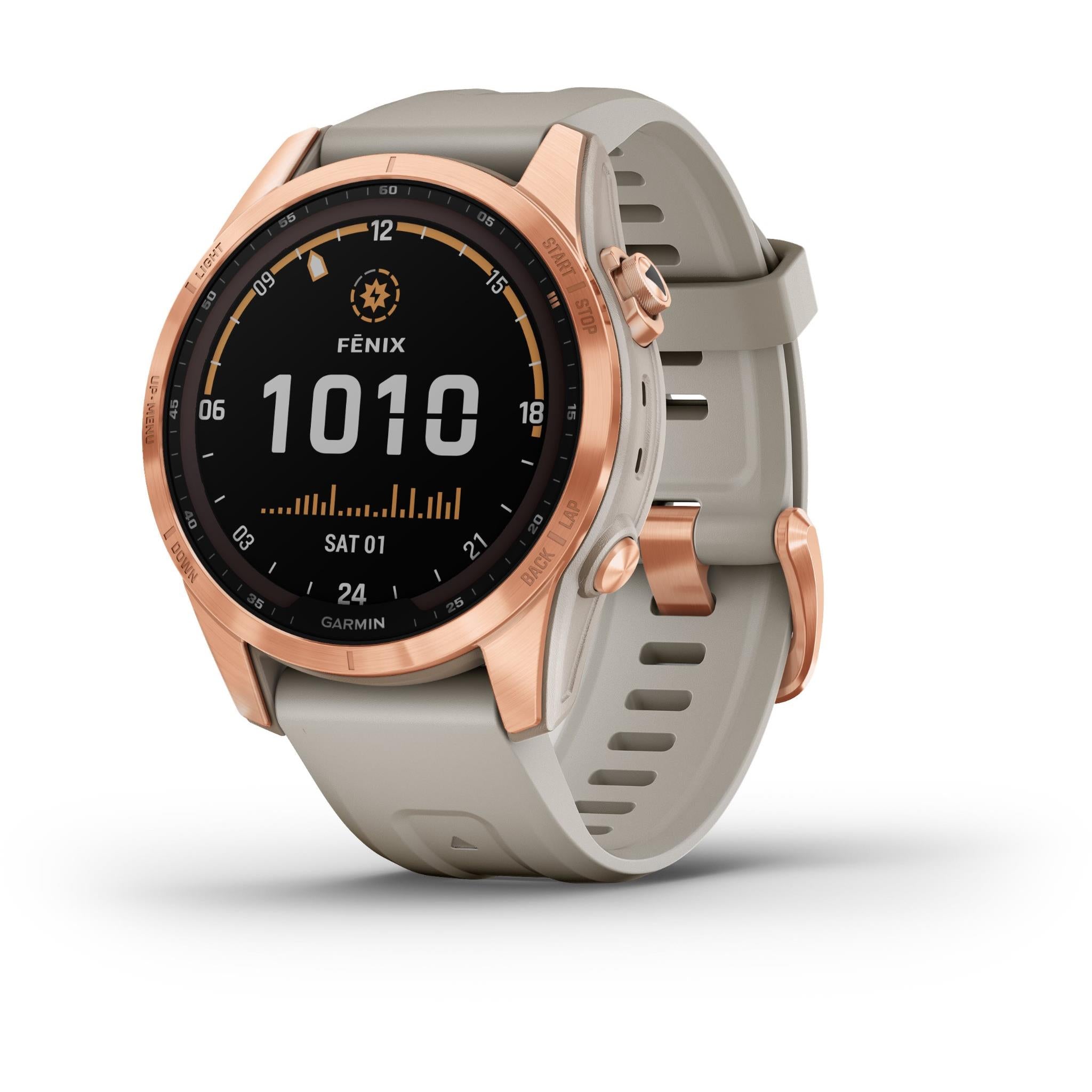 garmin fenix® 7s solar sports watch (rose gold/light sand)