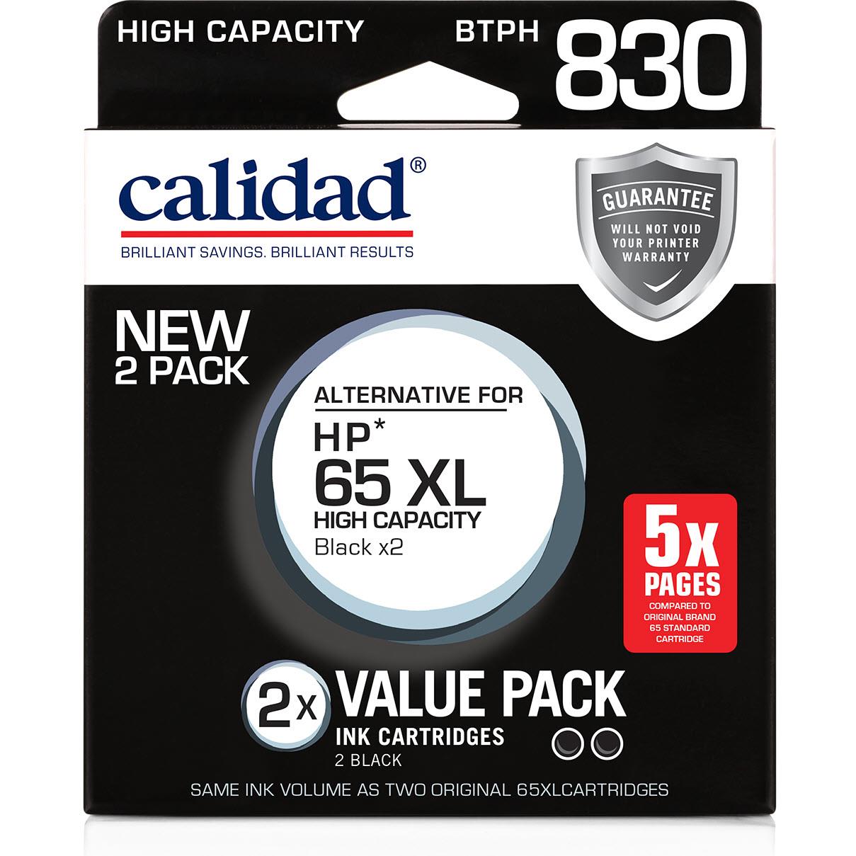 calidad ink cartridge for hp 65 xl twin pack (black)