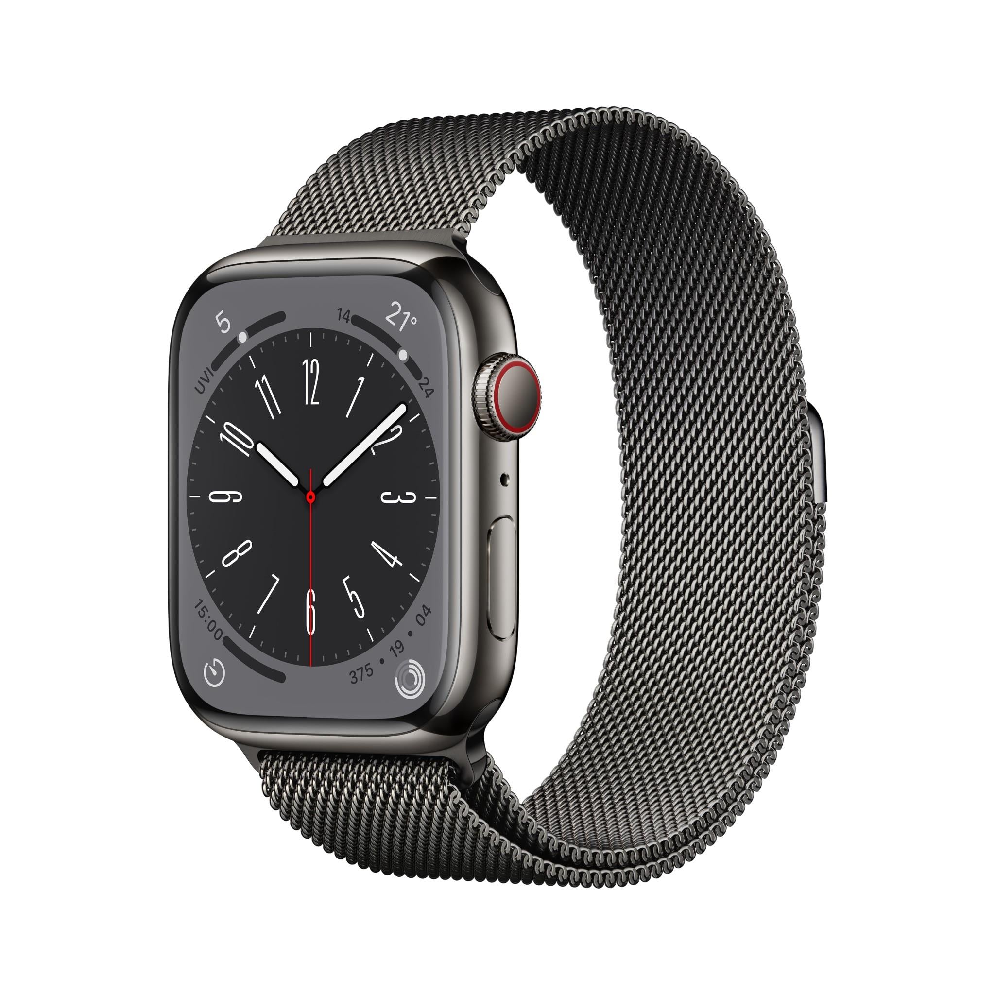 apple watch series 8 45mm graphite stainless steel case gps + cellular milanese loop