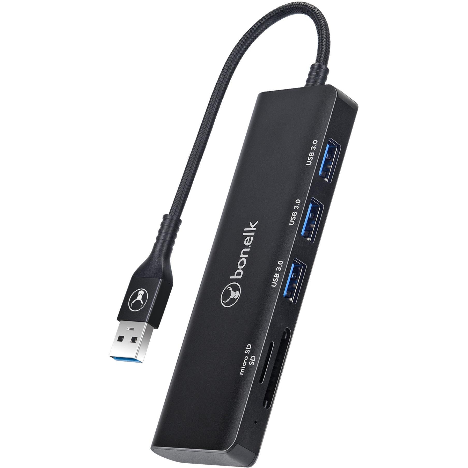 bonelk long-life usb-a to 3 port hub and sd card reader