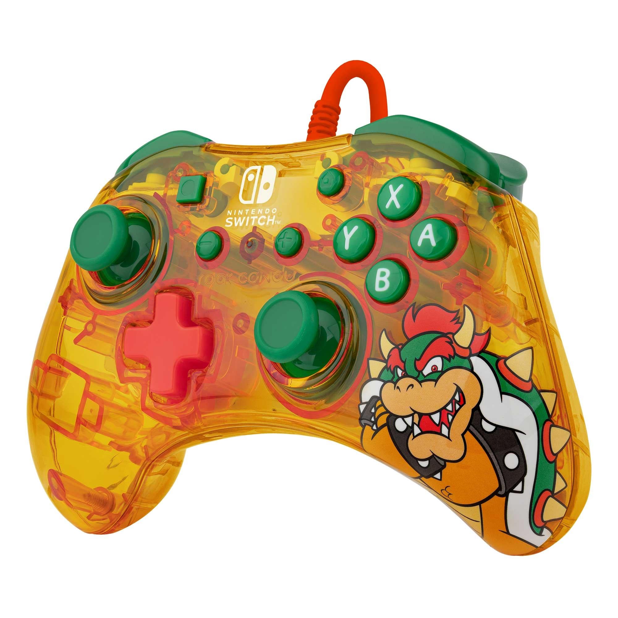 rock candy wired controller for nintendo switch bowser yellow