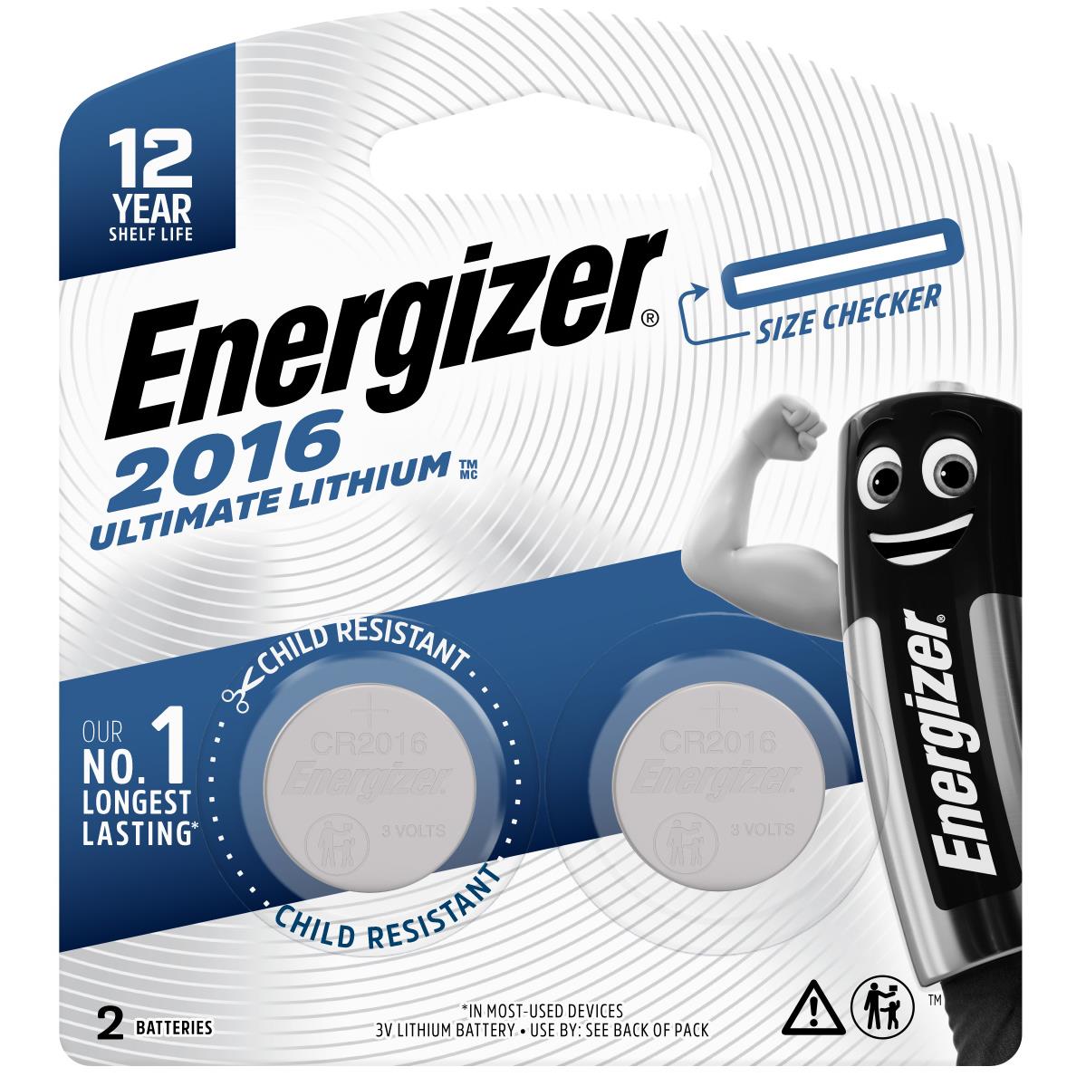 energizer ultimate lithium cr2016 coin battery (2pk)
