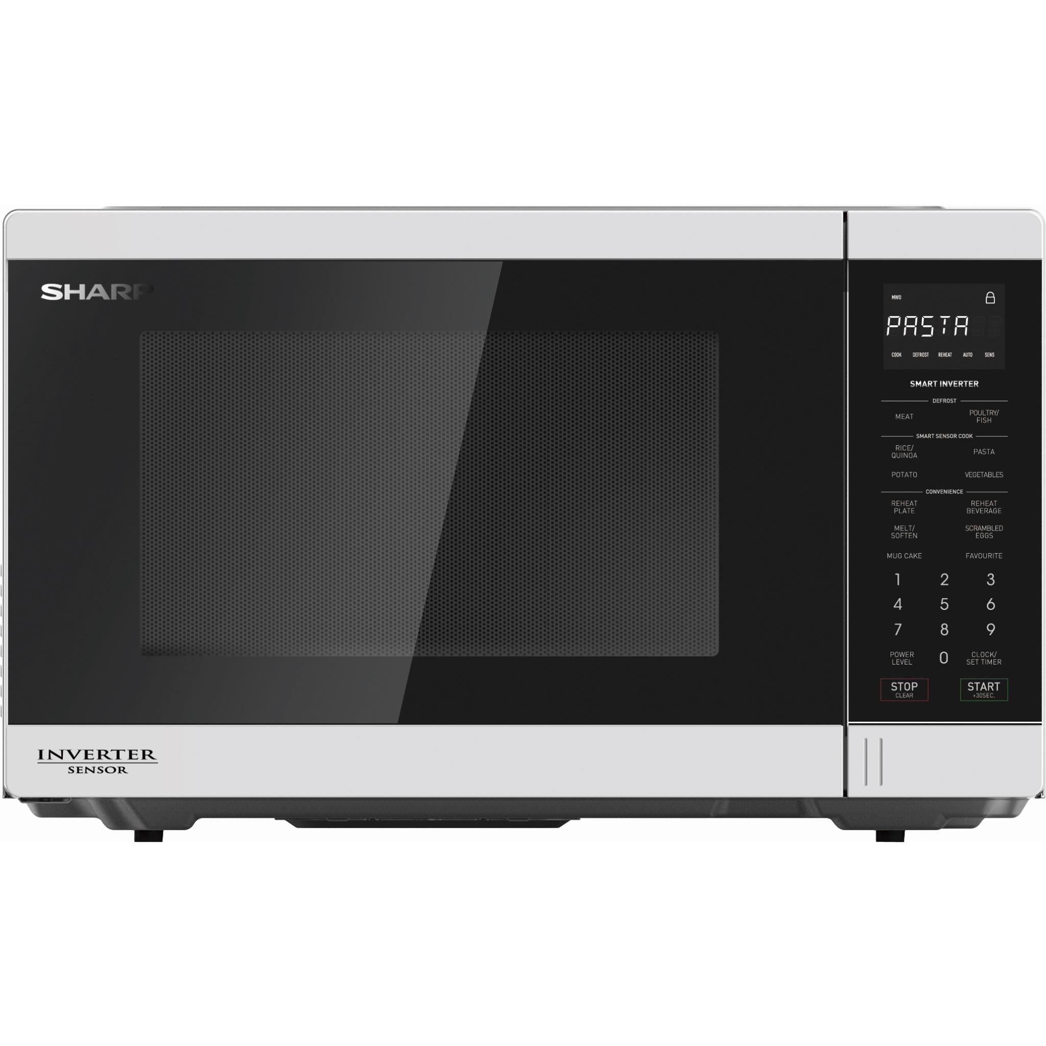 sharp r350ew 1200w 34l inverter microwave (white)