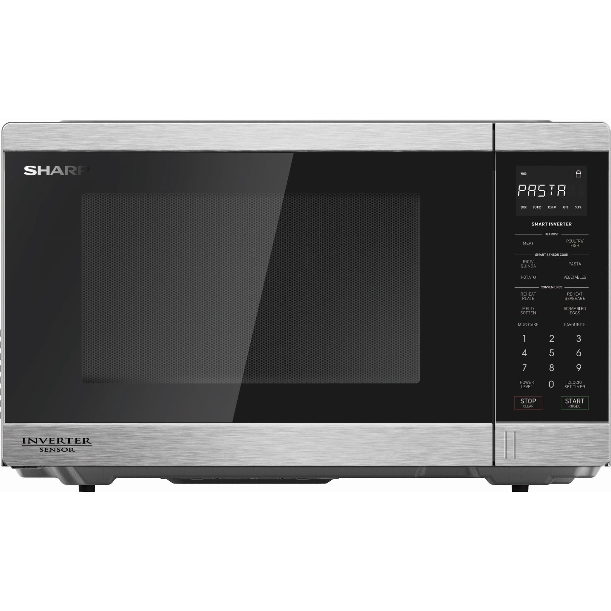 sharp r395est 1200w 34l inverter microwave (s/steel)