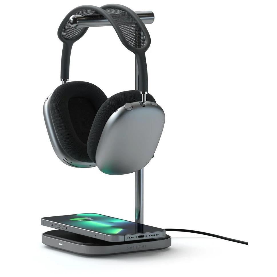 satechi 2 in 1 headphone stand with wireless charger