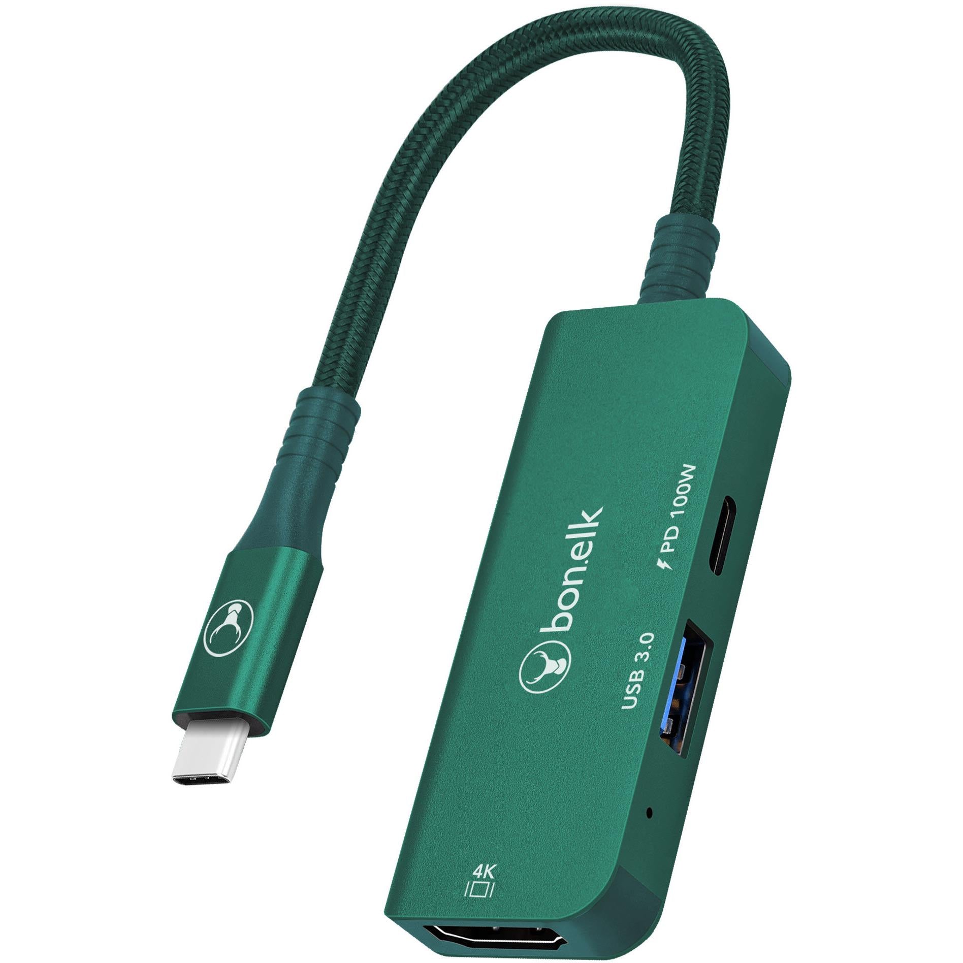 bonelk long-life usb-c 3 in 1 multiport hub (green)