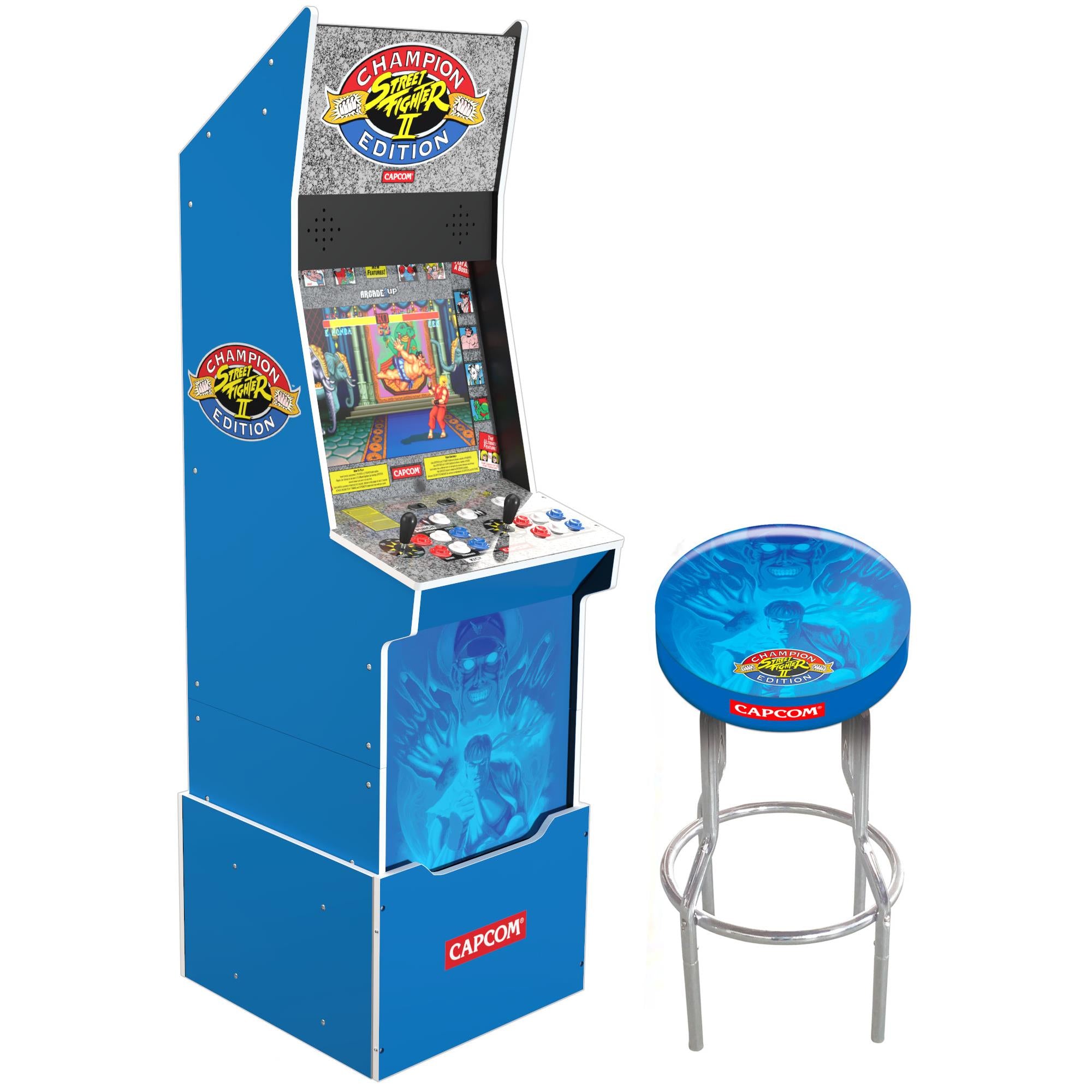 arcade1up street fighter big blue (wi-fi) 12-in-1 games with light-up marquee  arcade cabinet (limited edition)