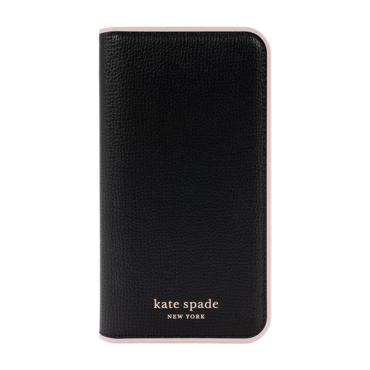 kate spade new york folio case for iphone 14 pro max (black/pale vellum)