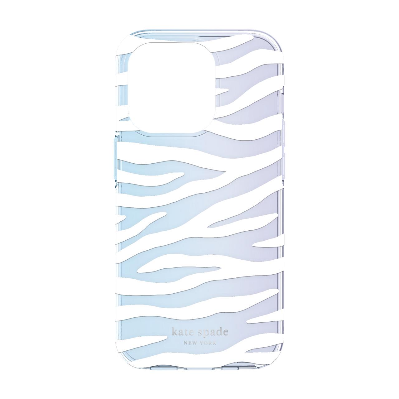 kate spade new york protective hardshell case for iphone 14 pro (white zebra)