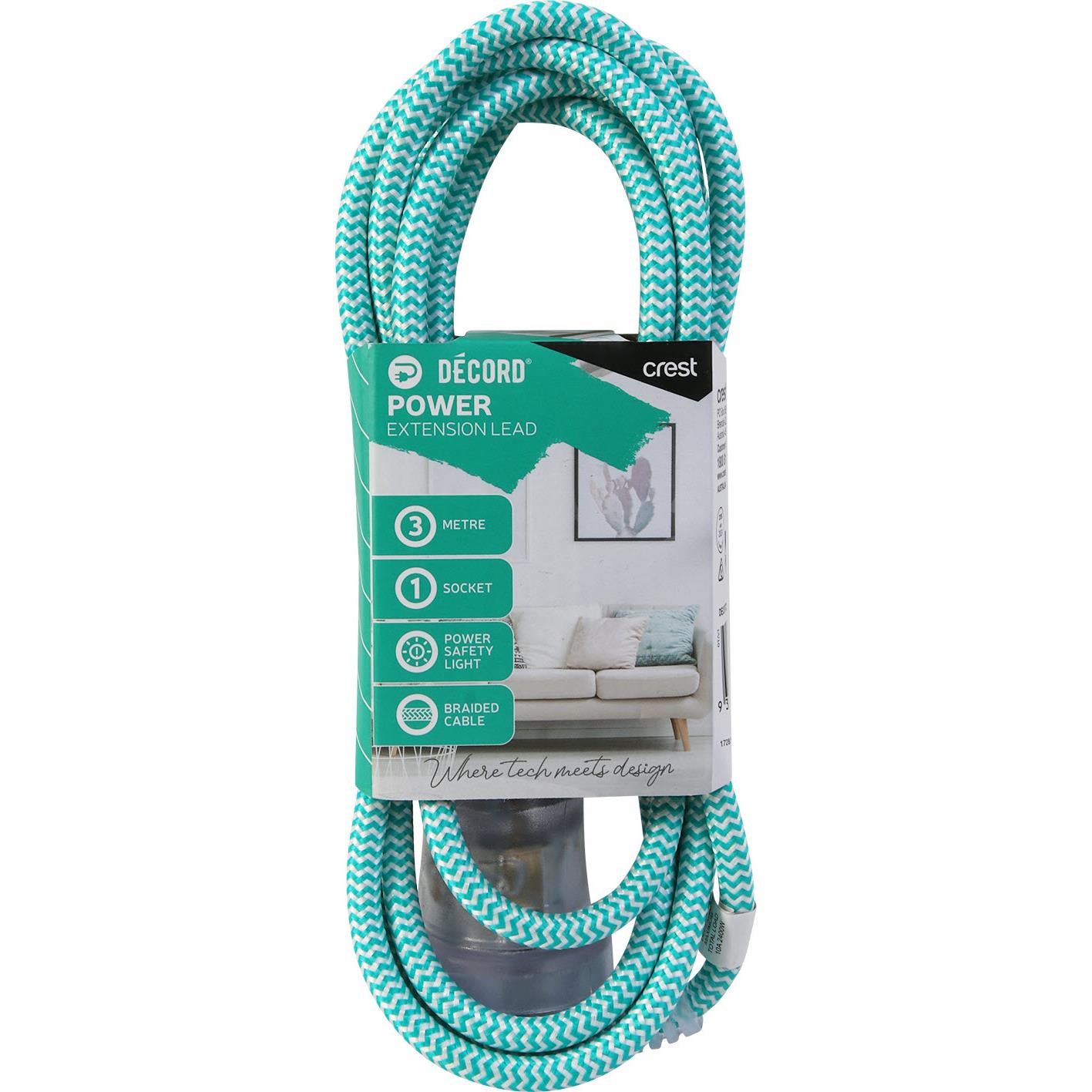 decord braided extension lead 3m (green)