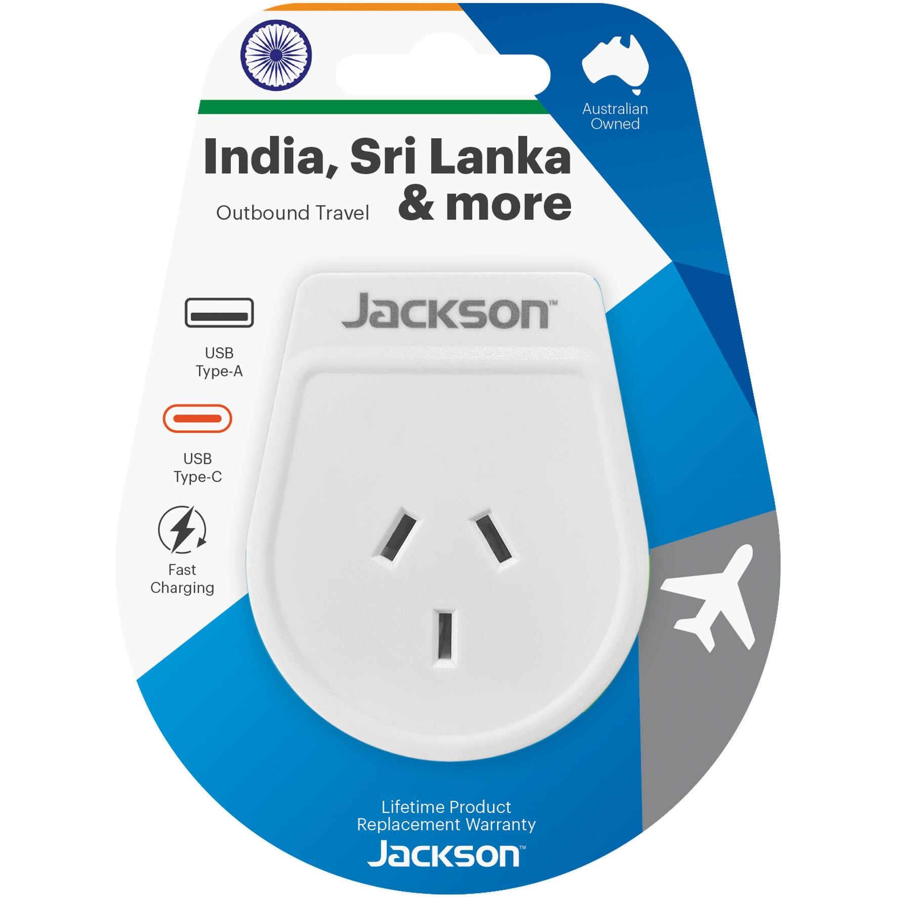 jackson outbound travel adapter with usb-c india slim