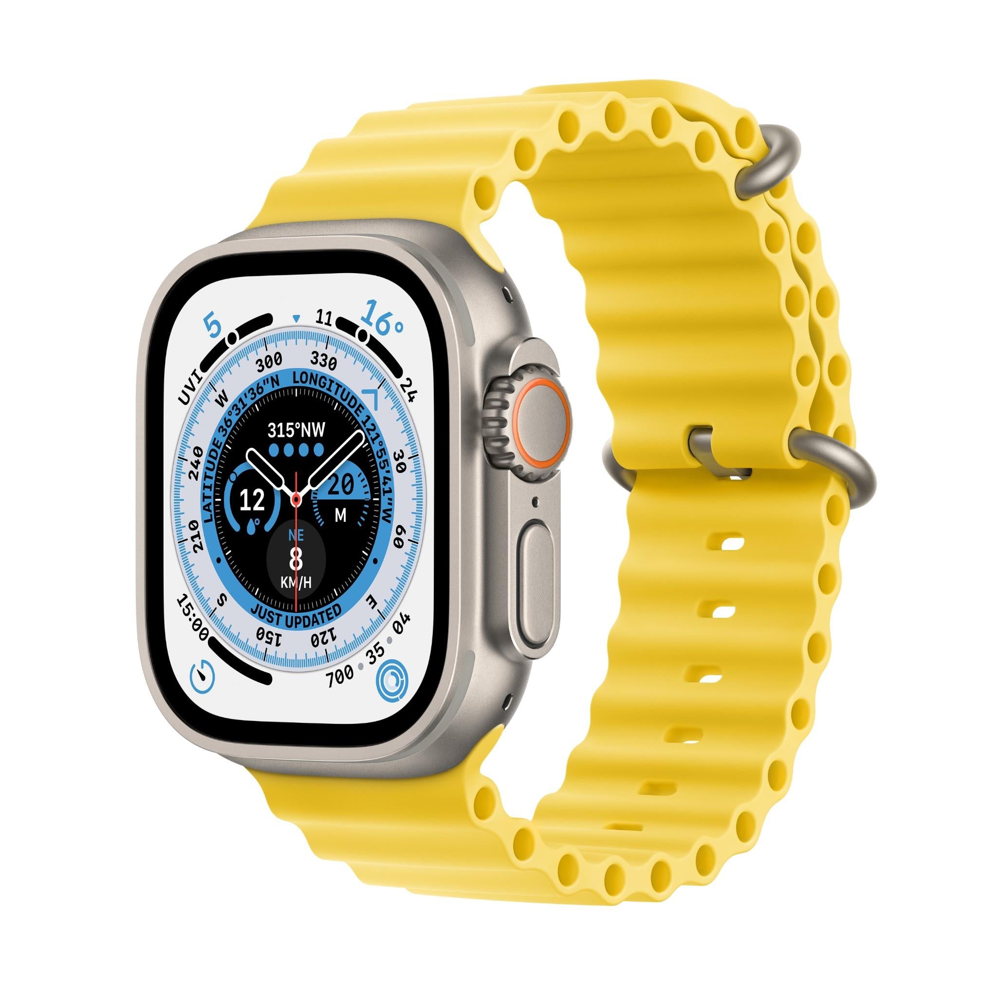 apple watch ultra 49mm titanium case gps + cellular ocean band (yellow)