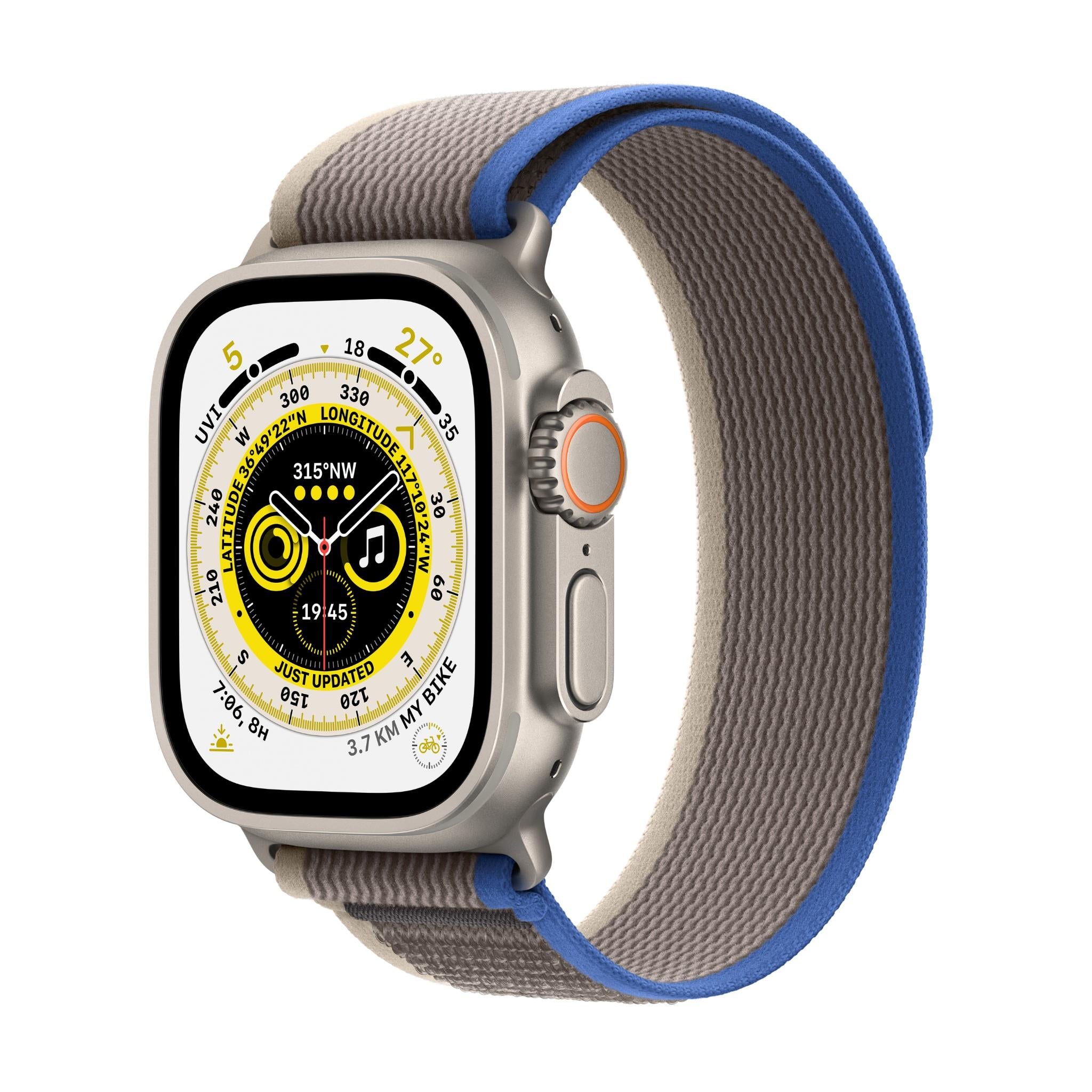 apple watch ultra 49mm titanium case gps + cellular trail loop (blue/grey)[s/m]