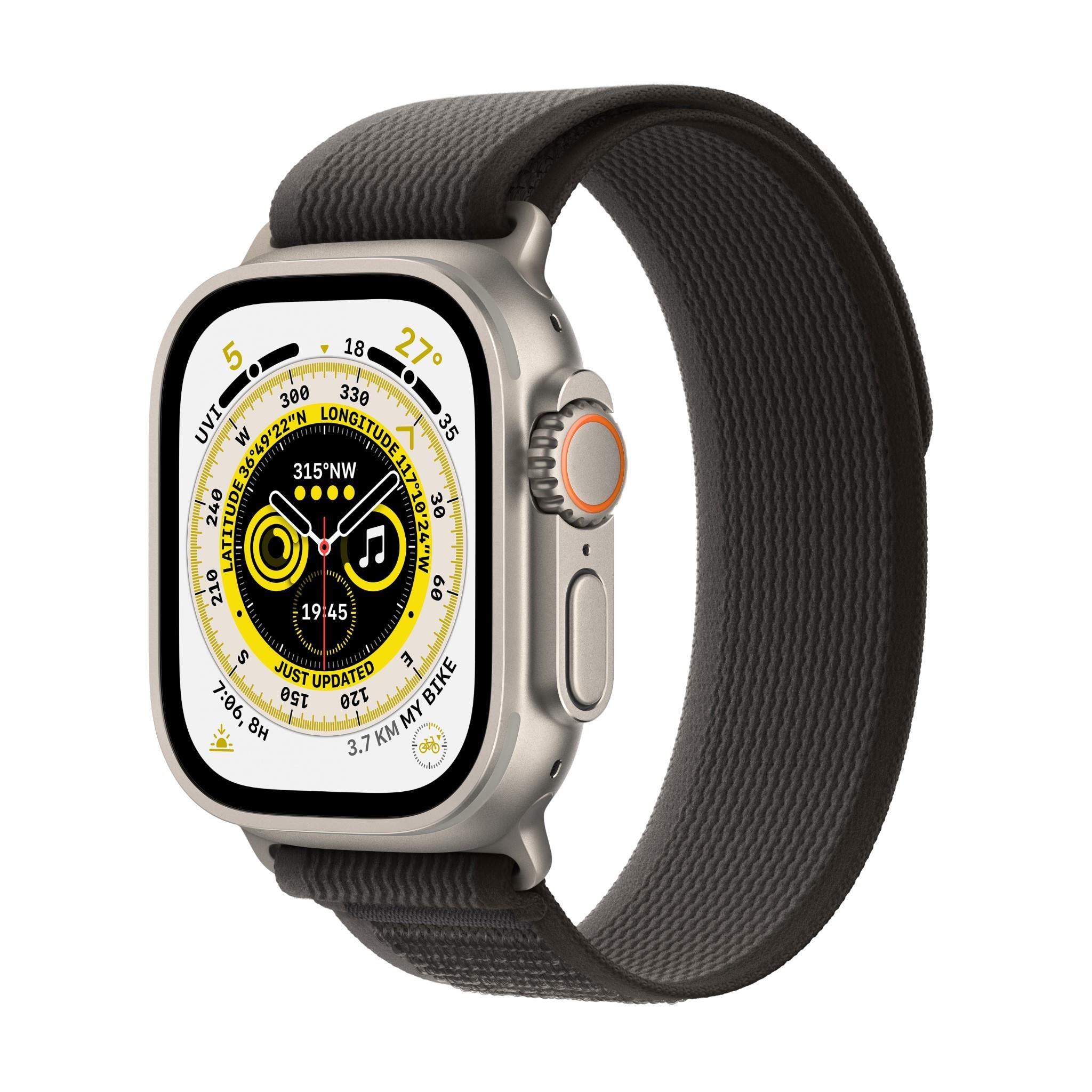 apple watch ultra 49mm titanium case gps + cellular trail loop (black/grey)[s/m]