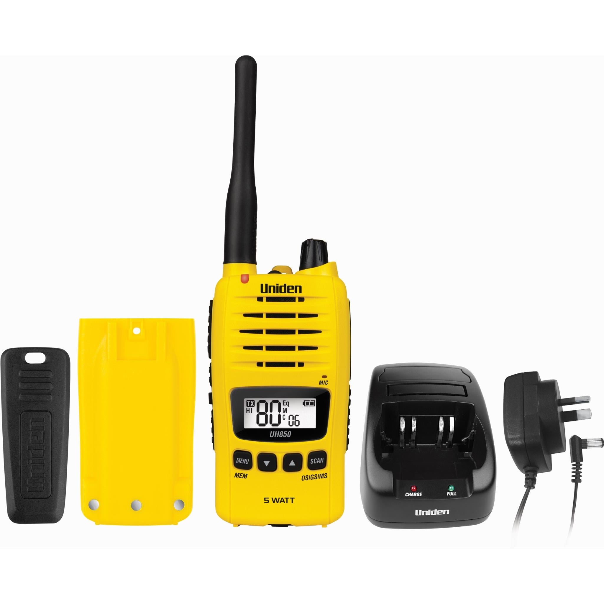 uniden uh850 5 watt uhf waterproof cb handheld radio (yellow)