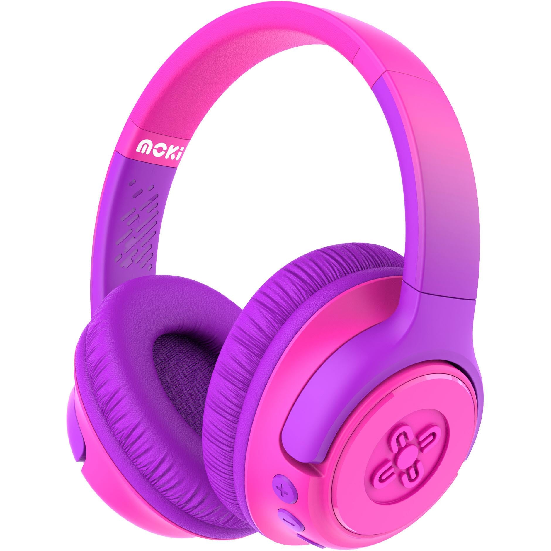 moki mixi kids volume limited wireless headphones (pink/purple)